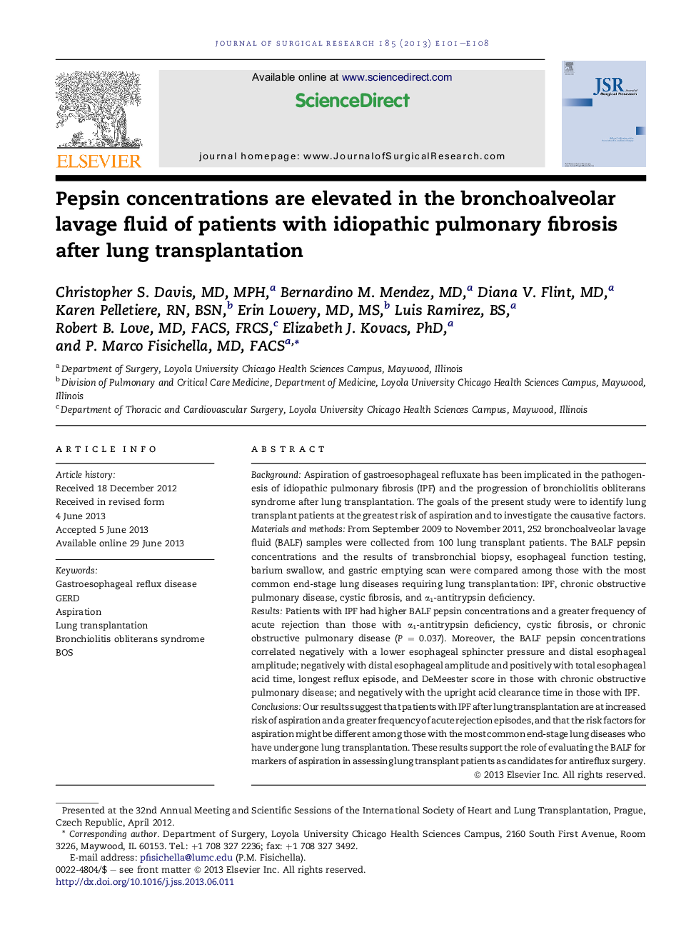 Pepsin concentrations are elevated in the bronchoalveolar lavage fluid of patients with idiopathic pulmonary fibrosis after lung transplantation 