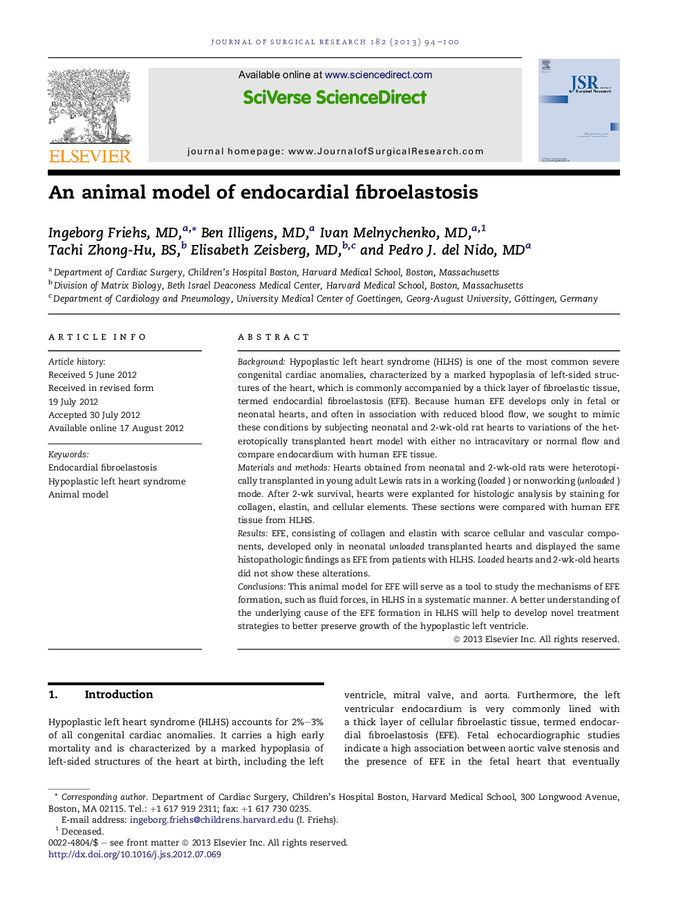 An animal model of endocardial fibroelastosis