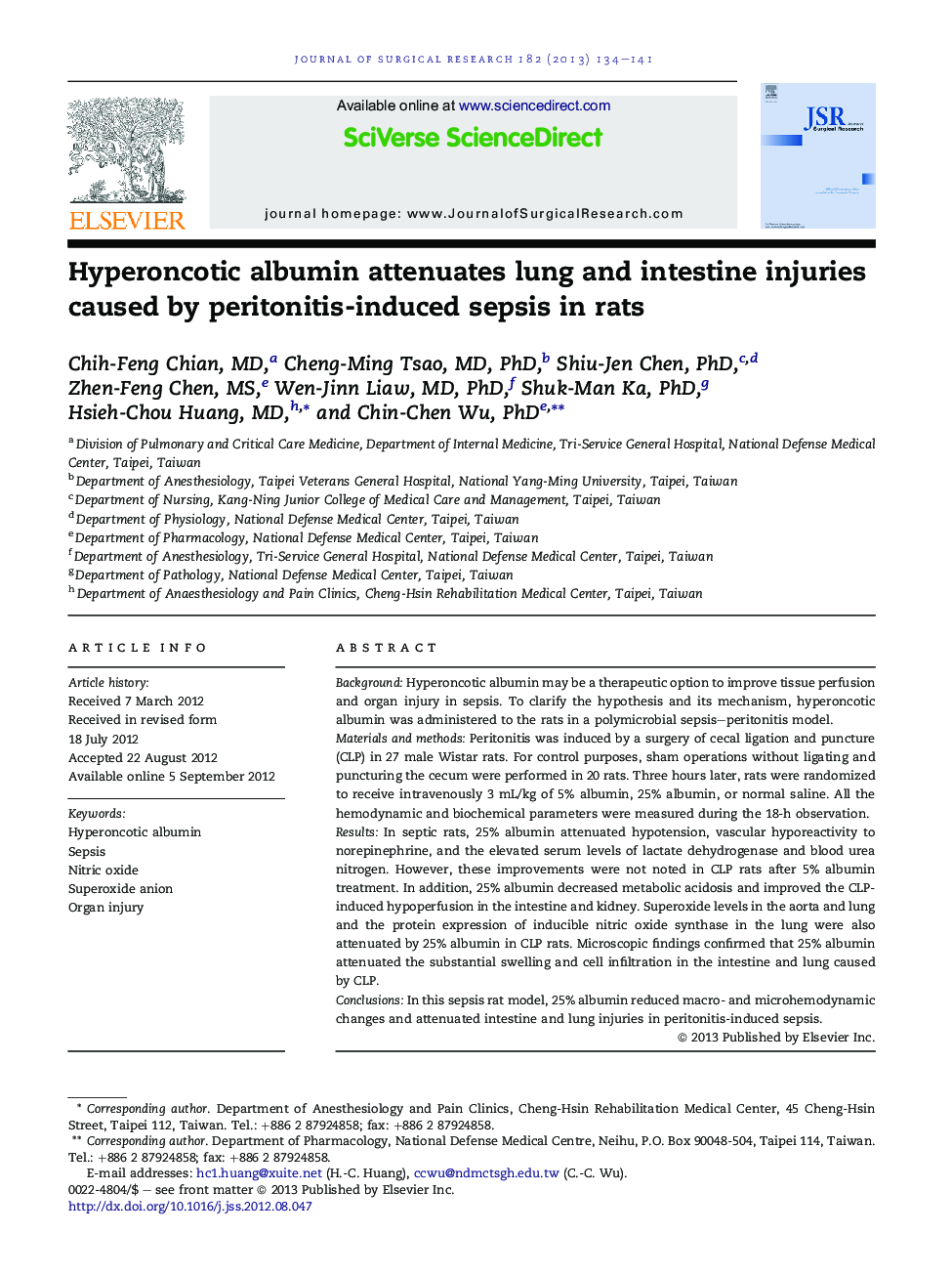 Hyperoncotic albumin attenuates lung and intestine injuries caused by peritonitis-induced sepsis in rats