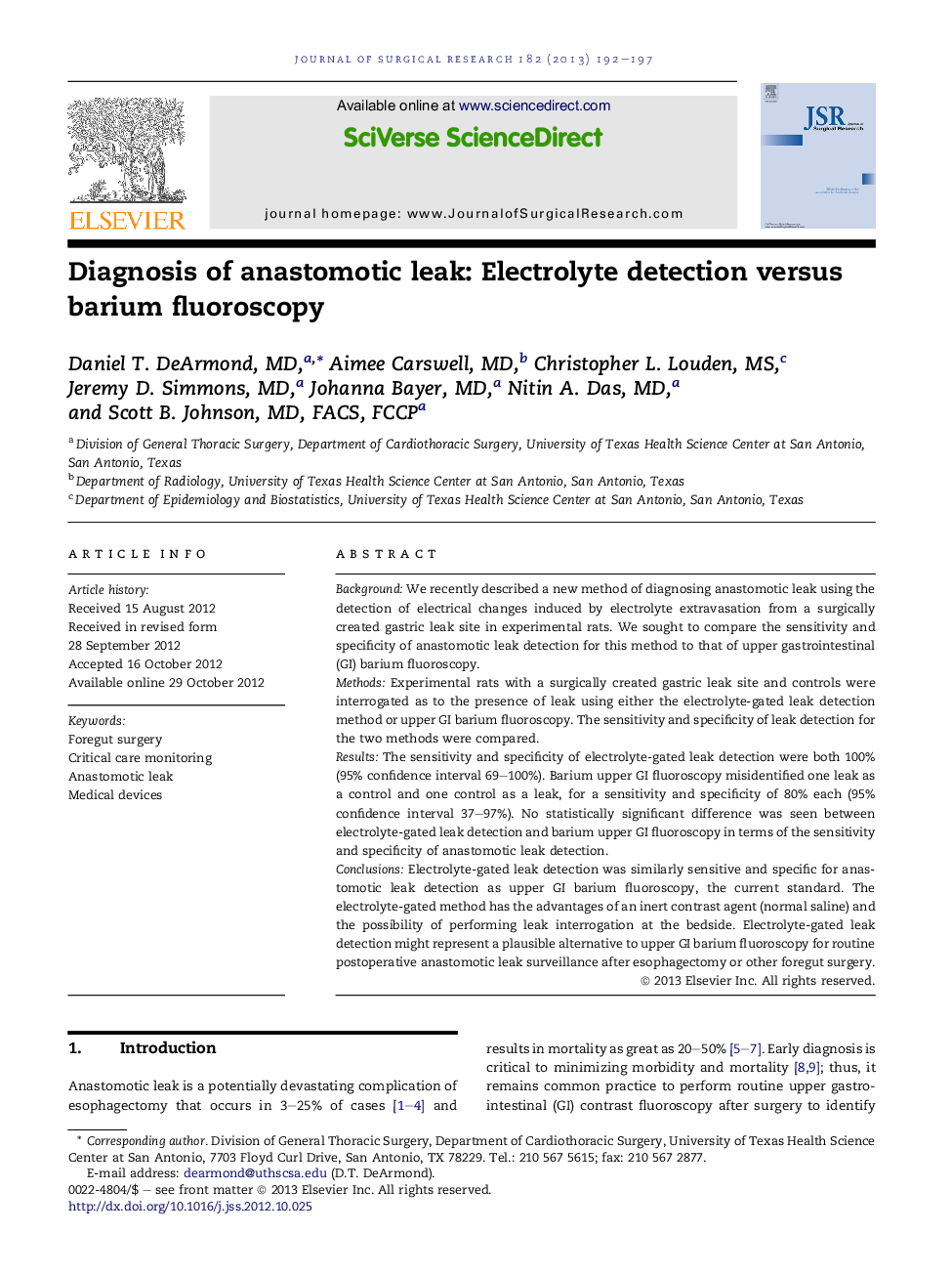 Diagnosis of anastomotic leak: Electrolyte detection versus barium fluoroscopy