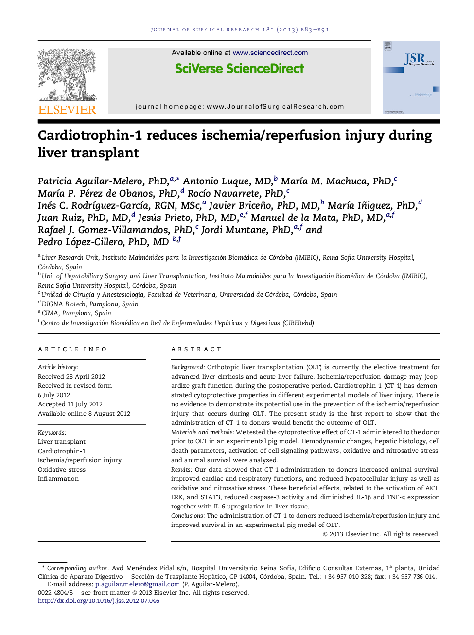 Cardiotrophin-1 reduces ischemia/reperfusion injury during liver transplant