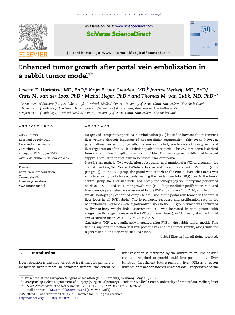 Enhanced tumor growth after portal vein embolization in a rabbit tumor model 