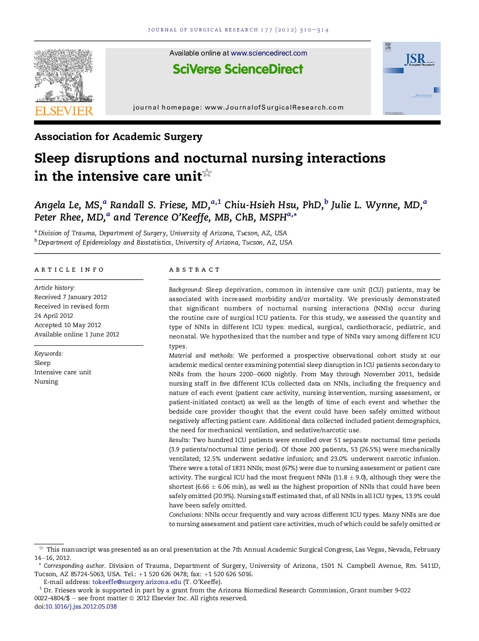 Sleep disruptions and nocturnal nursing interactions in the intensive care unit 