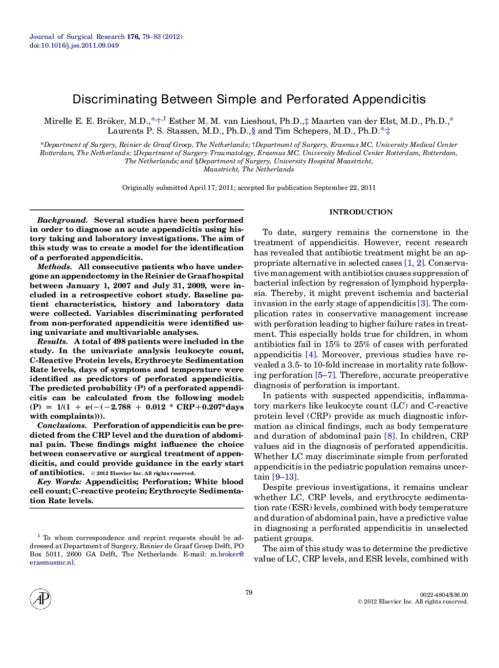 Discriminating Between Simple and Perforated Appendicitis