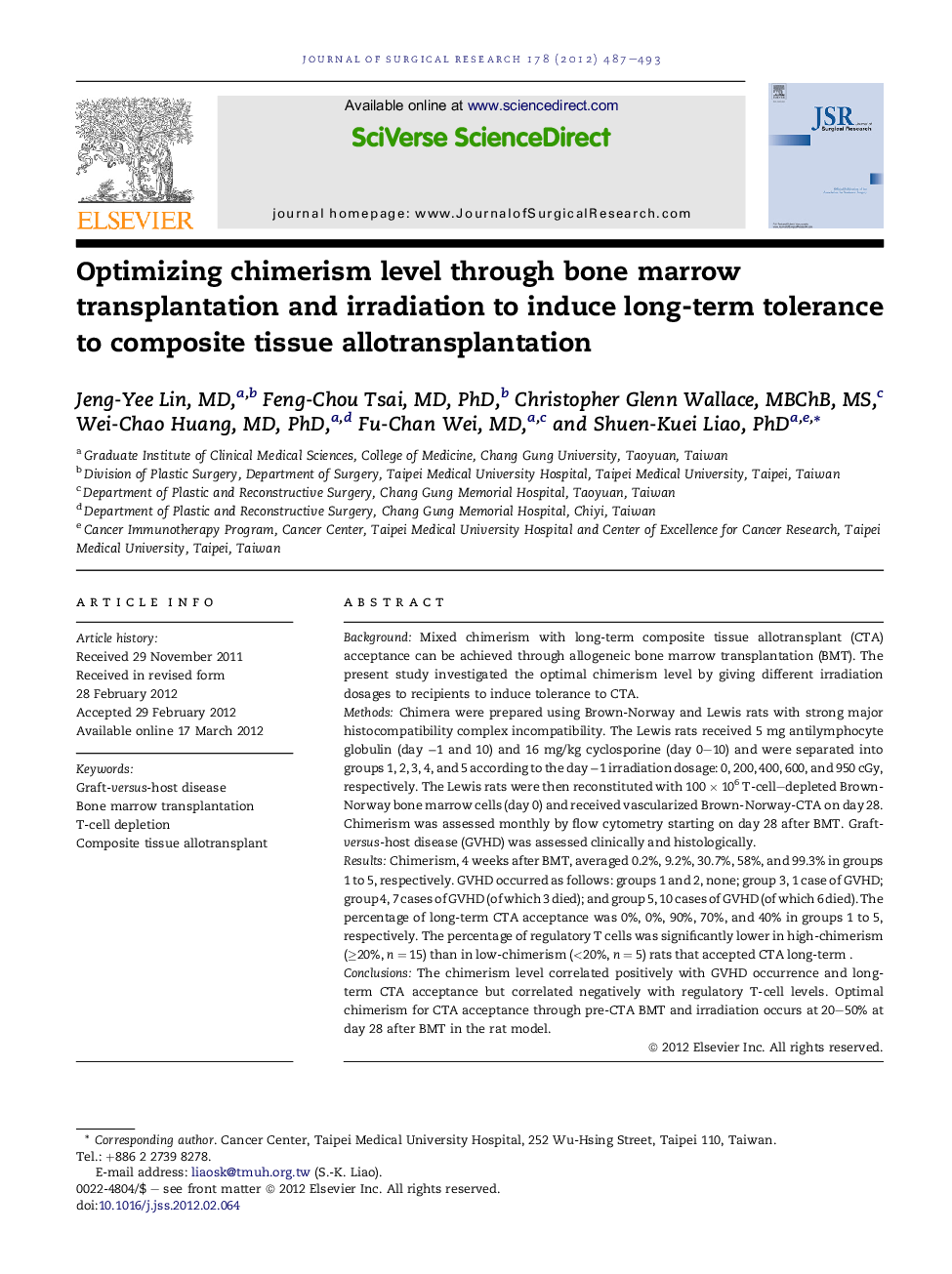 Optimizing chimerism level through bone marrow transplantation and irradiation to induce long-term tolerance to composite tissue allotransplantation