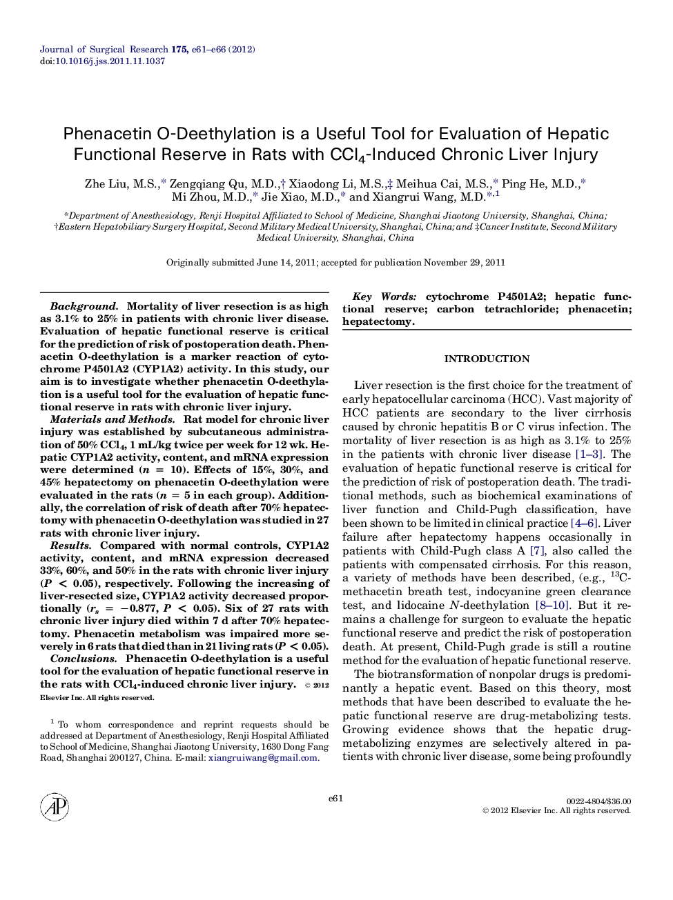 Phenacetin O-Deethylation is a Useful Tool for Evaluation of Hepatic Functional Reserve in Rats with CCl4-Induced Chronic Liver Injury