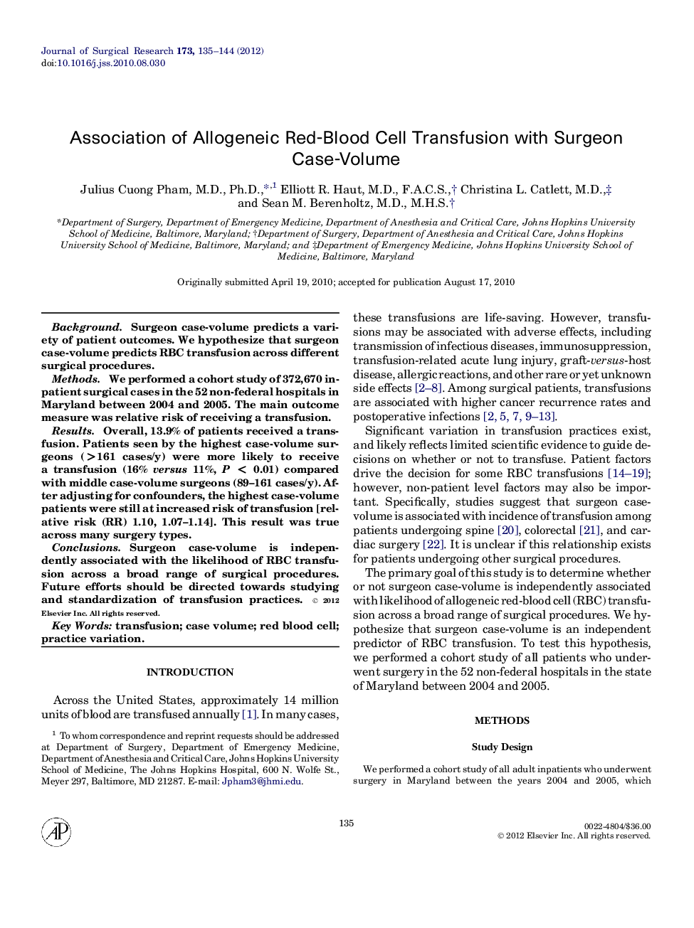 Association of Allogeneic Red-Blood Cell Transfusion with Surgeon Case-Volume