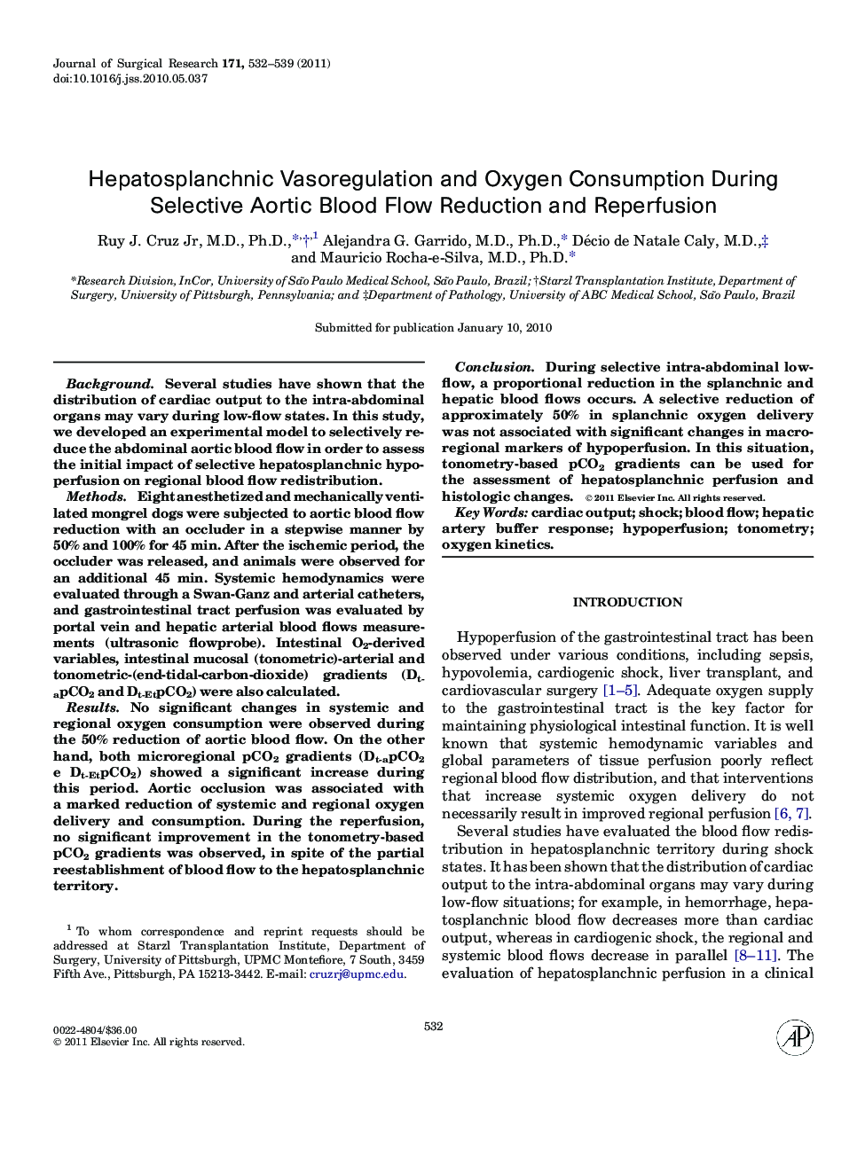 Hepatosplanchnic Vasoregulation and Oxygen Consumption During Selective Aortic Blood Flow Reduction and Reperfusion