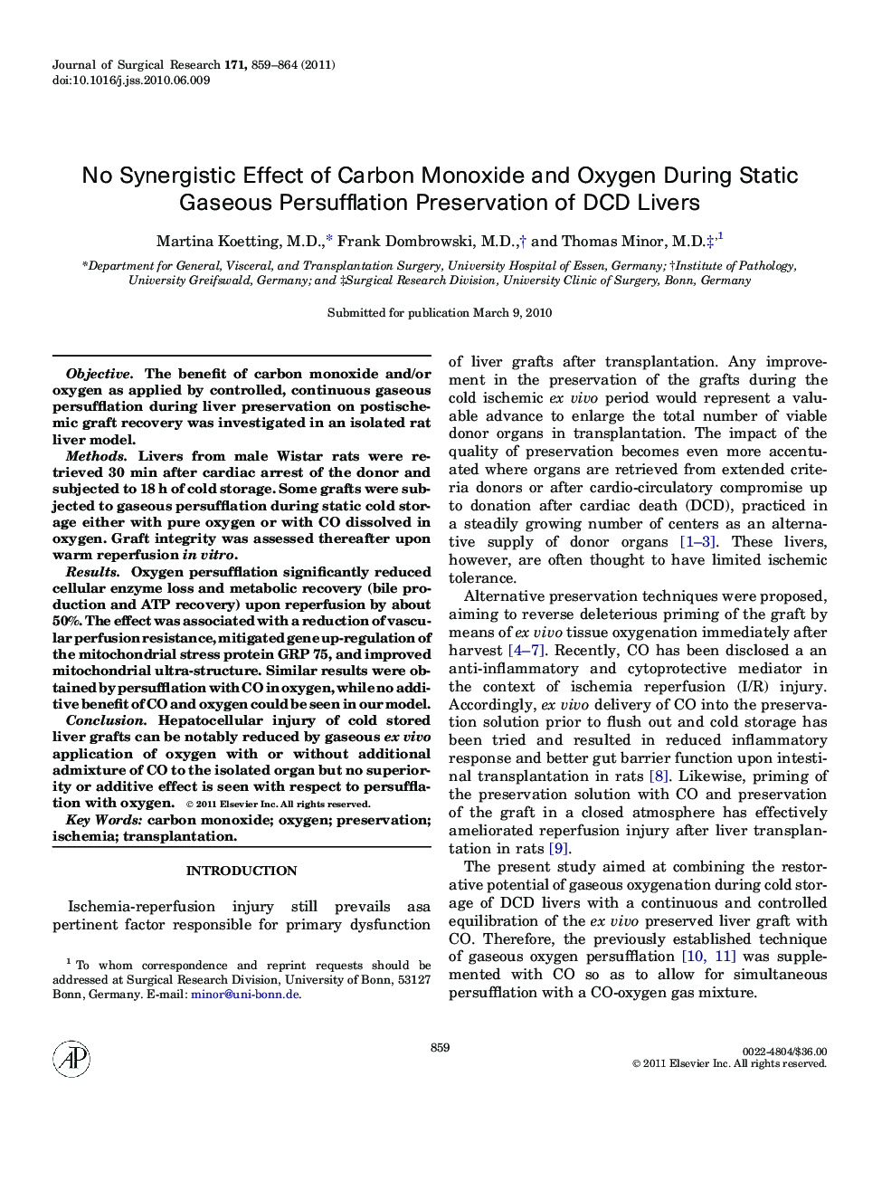 No Synergistic Effect of Carbon Monoxide and Oxygen During Static Gaseous Persufflation Preservation of DCD Livers