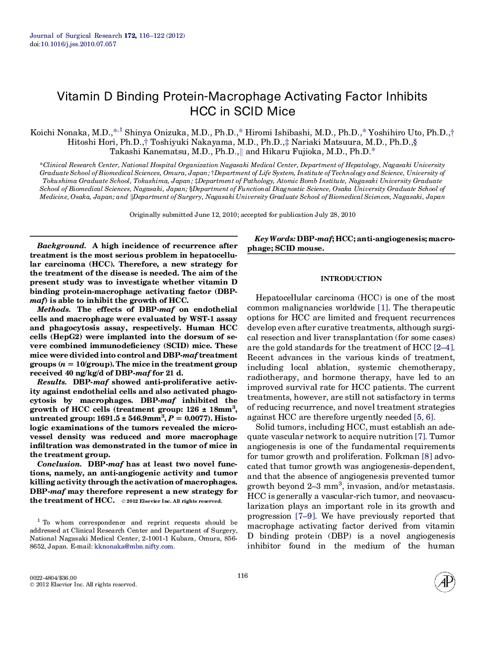 Vitamin D Binding Protein-Macrophage Activating Factor Inhibits HCC in SCID Mice