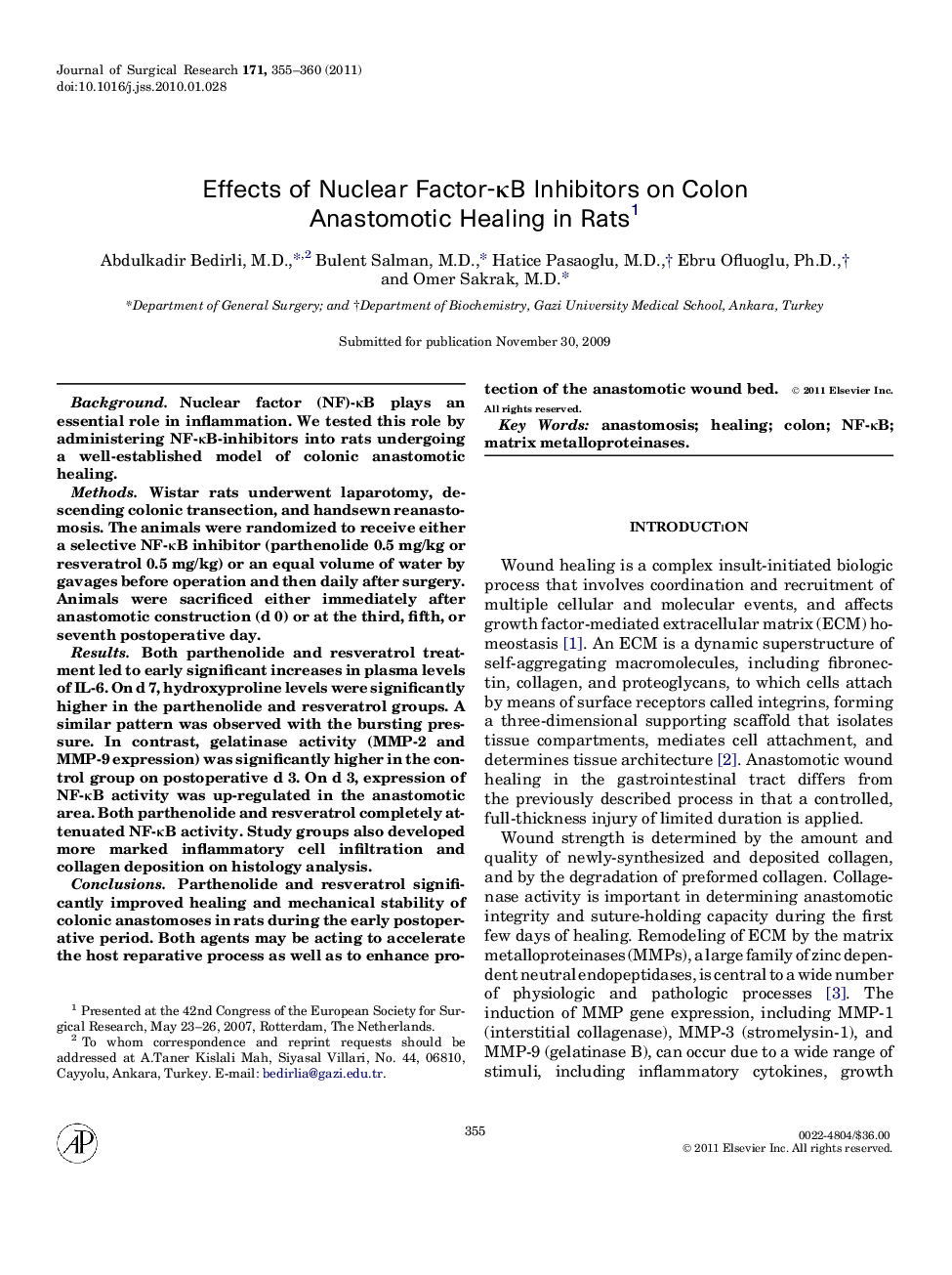 Effects of Nuclear Factor-κB Inhibitors on Colon Anastomotic Healing in Rats1