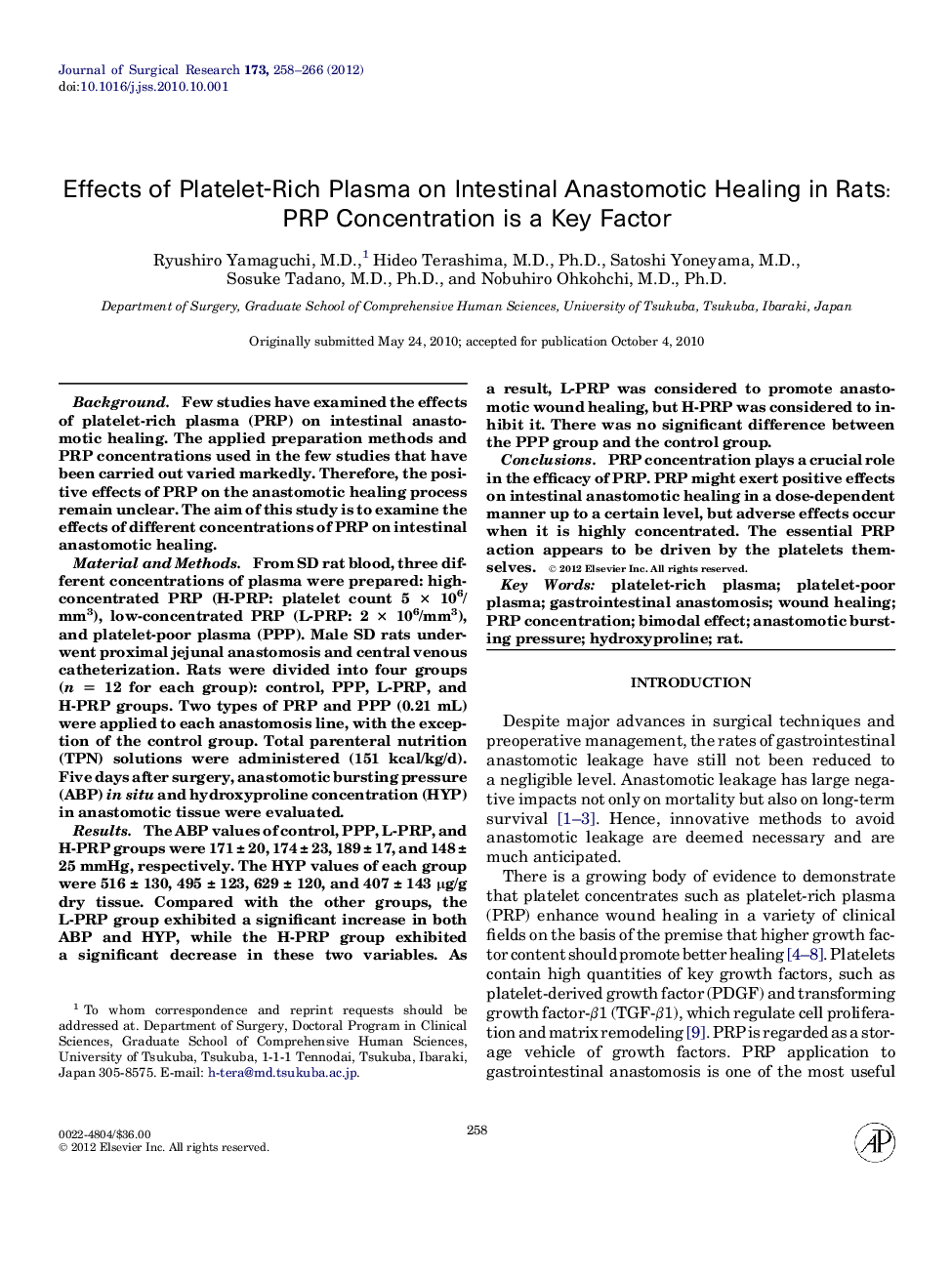 Effects of Platelet-Rich Plasma on Intestinal Anastomotic Healing in Rats: PRP Concentration is a Key Factor