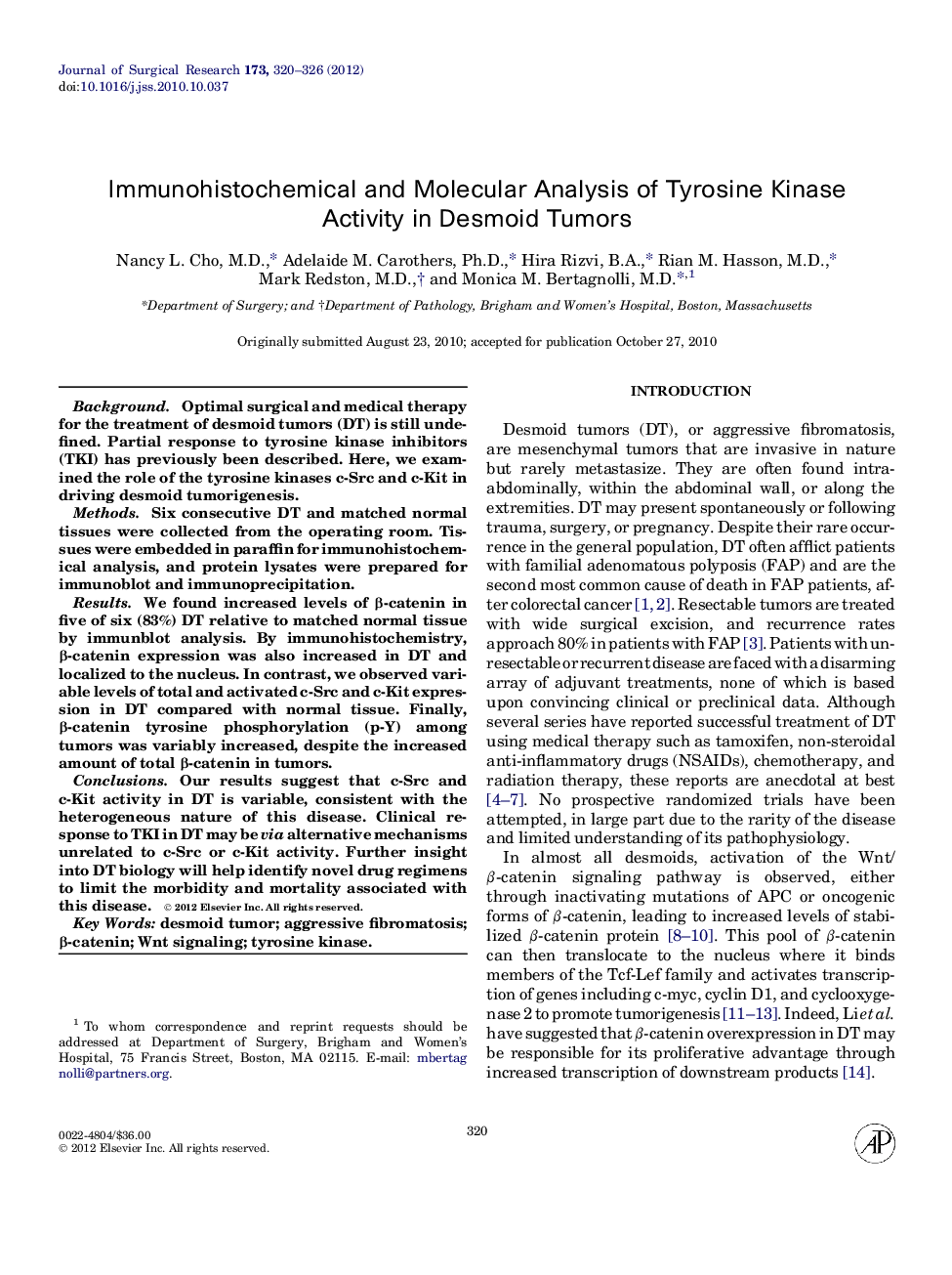 Immunohistochemical and Molecular Analysis of Tyrosine Kinase Activity in Desmoid Tumors