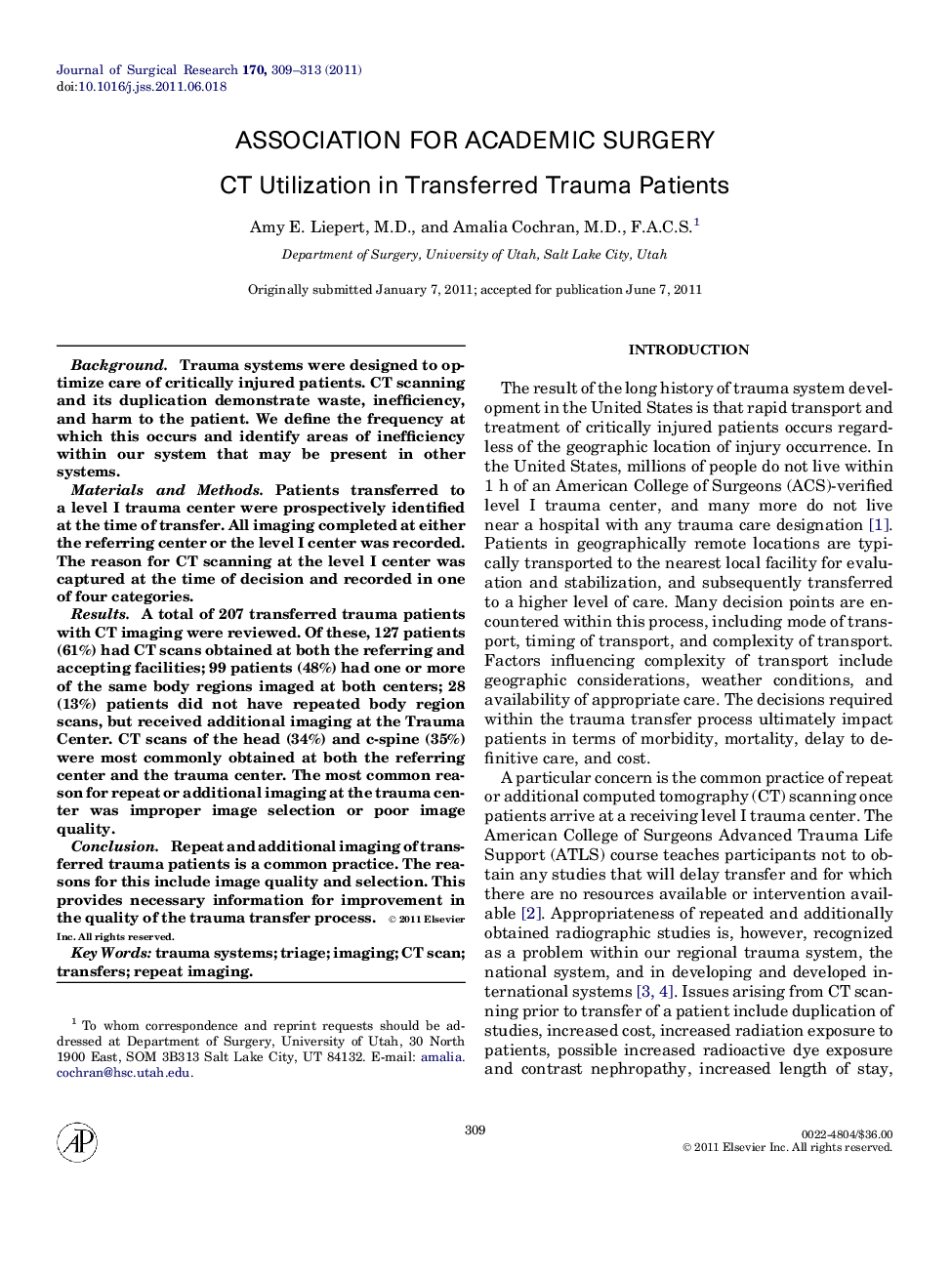 CT Utilization in Transferred Trauma Patients