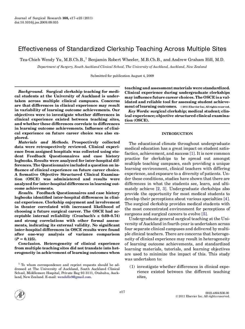 Effectiveness of Standardized Clerkship Teaching Across Multiple Sites