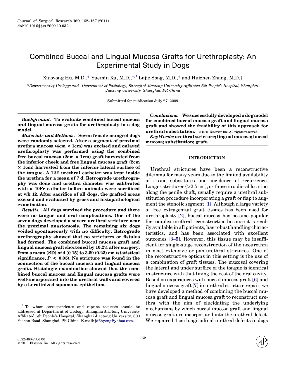 Combined Buccal and Lingual Mucosa Grafts for Urethroplasty: An Experimental Study in Dogs