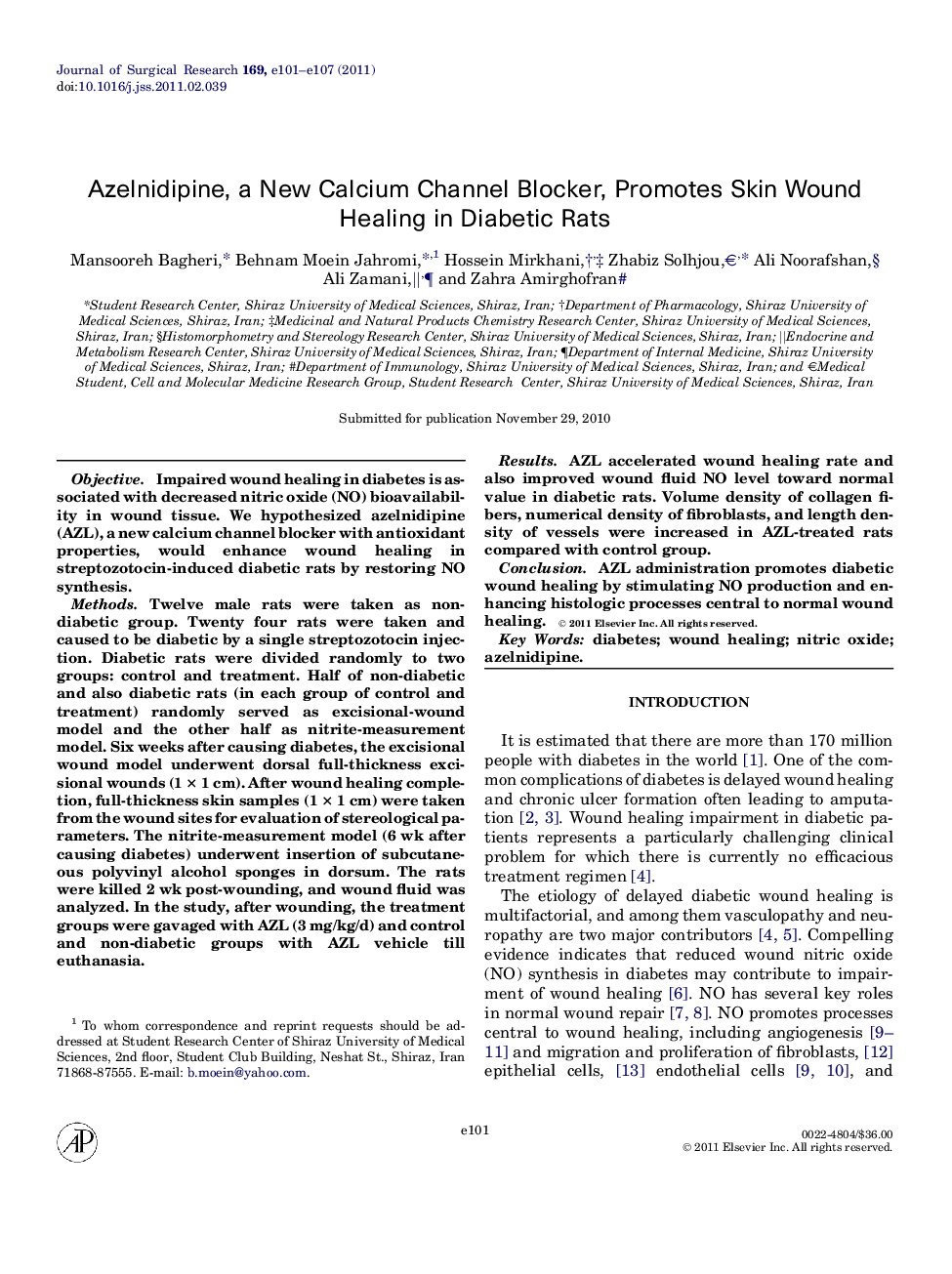 Azelnidipine, a New Calcium Channel Blocker, Promotes Skin Wound Healing in Diabetic Rats