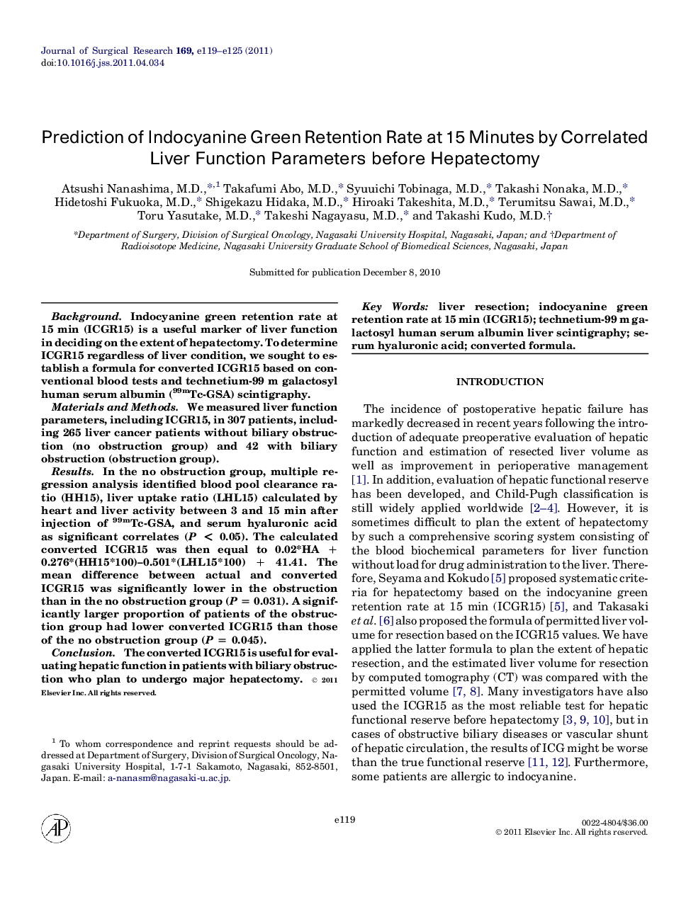 Prediction of Indocyanine Green Retention Rate at 15 Minutes by Correlated Liver Function Parameters before Hepatectomy