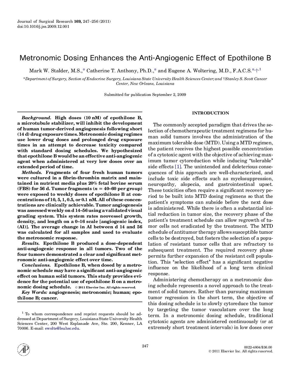 Metronomic Dosing Enhances the Anti-Angiogenic Effect of Epothilone B