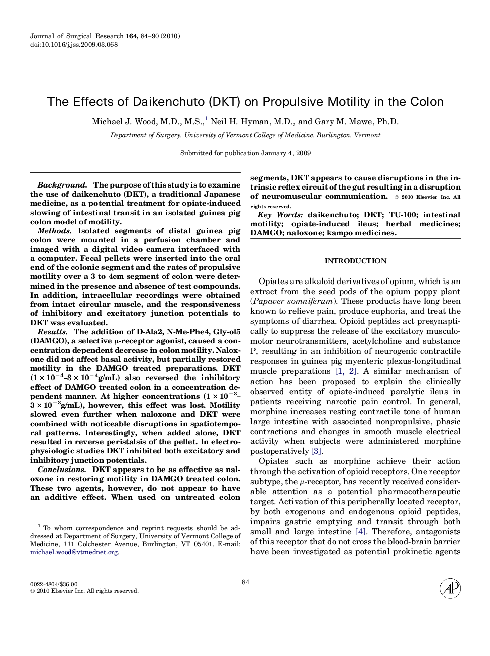 The Effects of Daikenchuto (DKT) on Propulsive Motility in the Colon