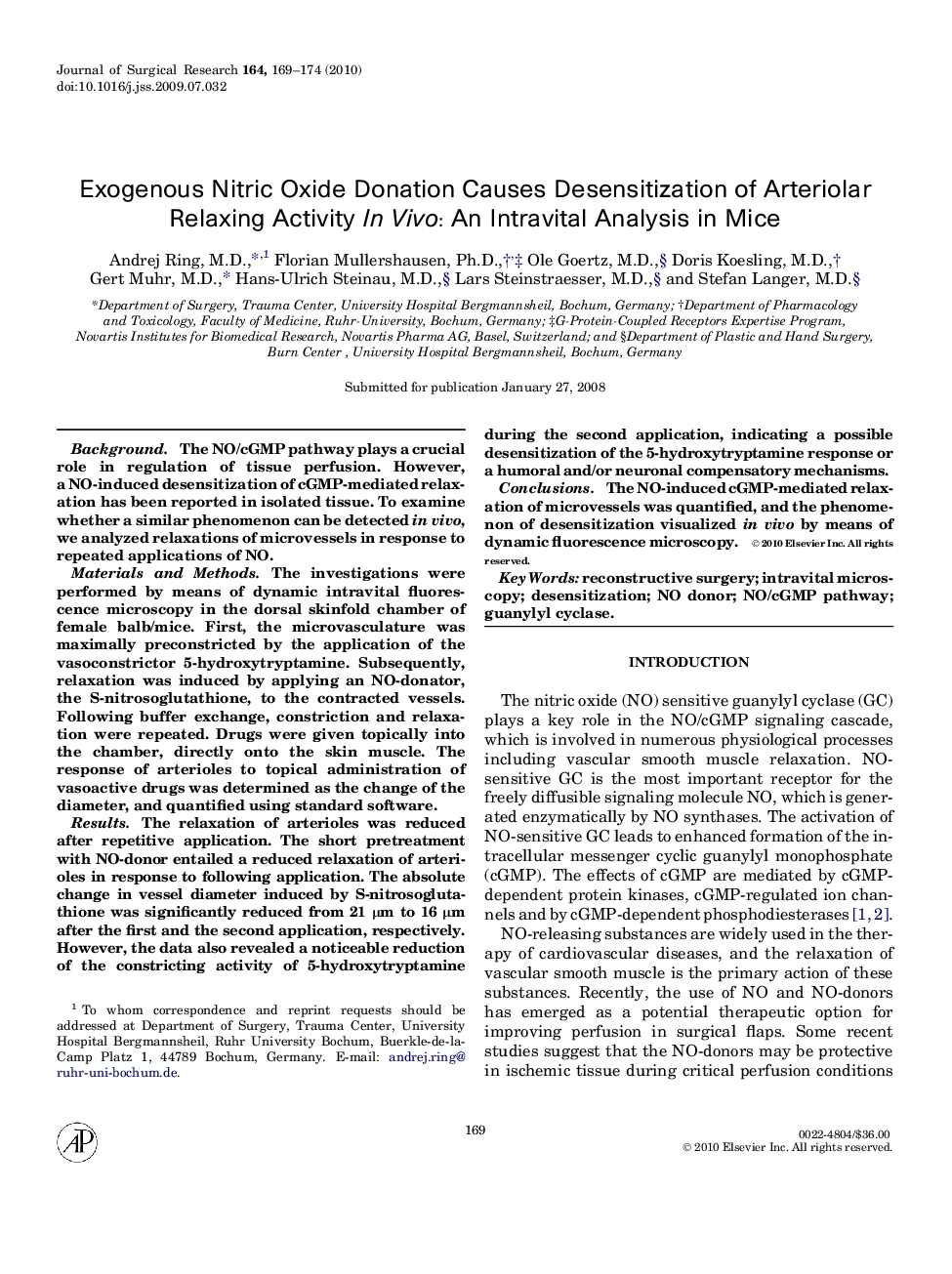 Exogenous Nitric Oxide Donation Causes Desensitization of Arteriolar Relaxing Activity In Vivo: An Intravital Analysis in Mice