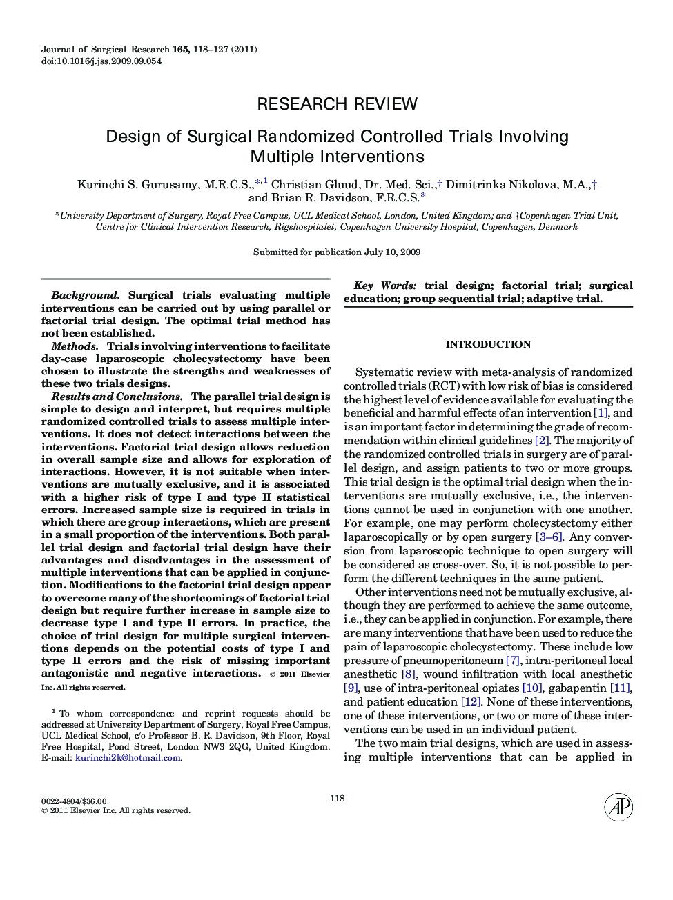 Design of Surgical Randomized Controlled Trials Involving Multiple Interventions