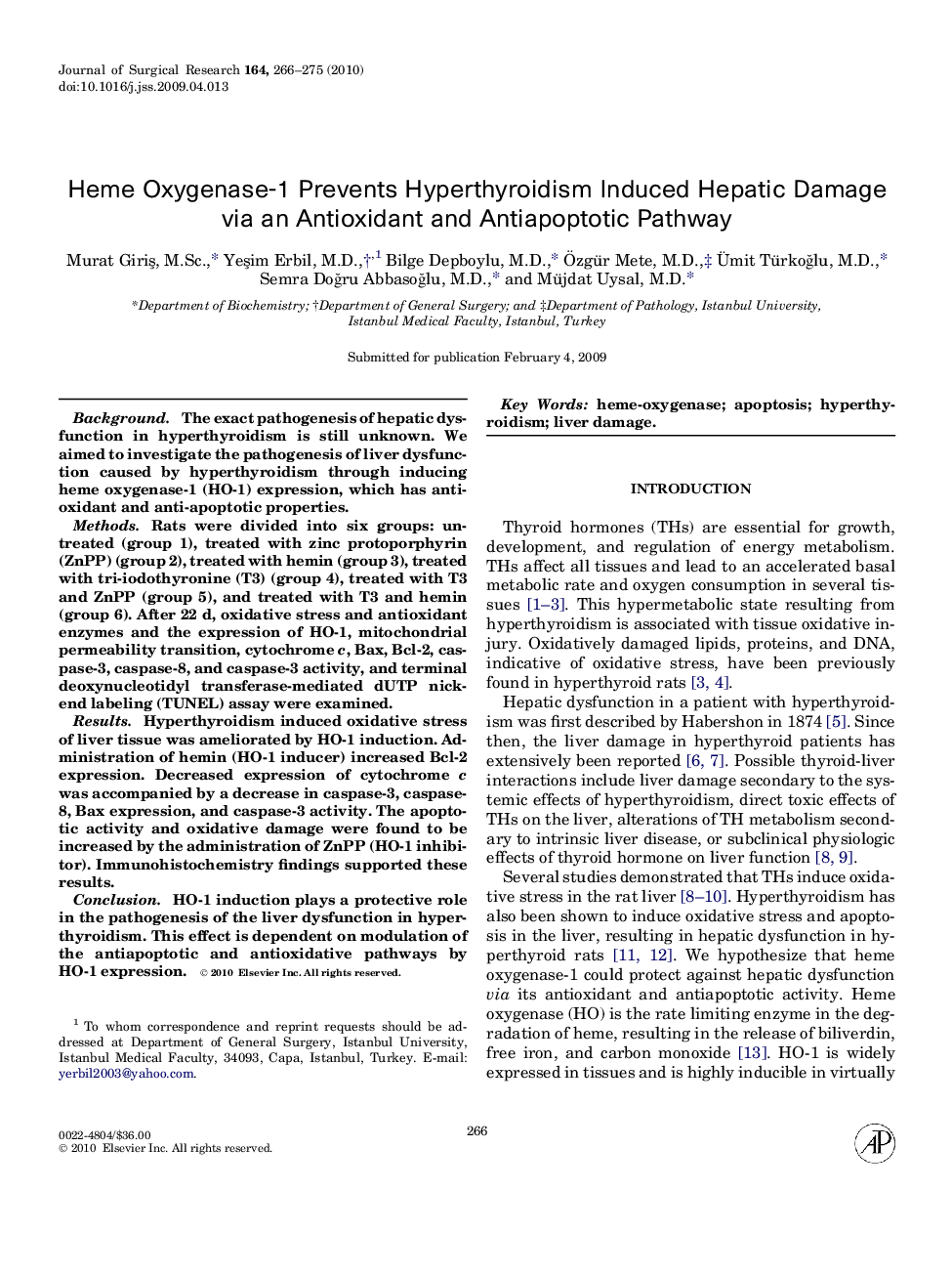 Heme Oxygenase-1 Prevents Hyperthyroidism Induced Hepatic Damage via an Antioxidant and Antiapoptotic Pathway