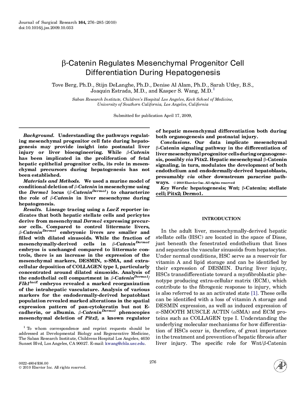 عکس صفحه اول مقاله: β-Catenin Regulates Mesenchymal Progenitor Cell Differentiation During Hepatogenesis β-Catenin Regulates Mesenchymal Progenitor Cell Differentiation During Hepatogenesis