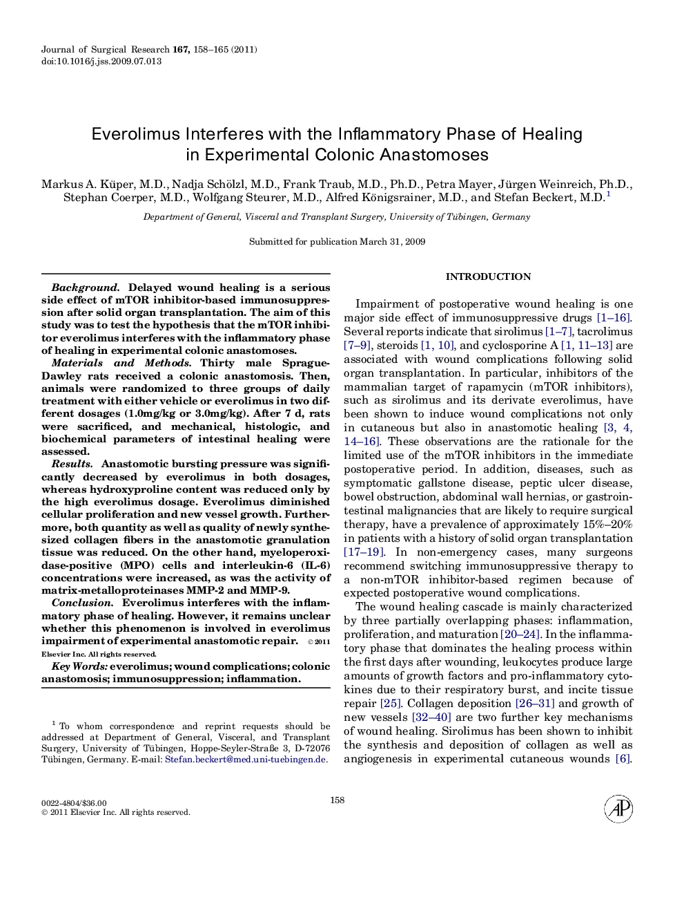 Everolimus Interferes with the Inflammatory Phase of Healing in Experimental Colonic Anastomoses