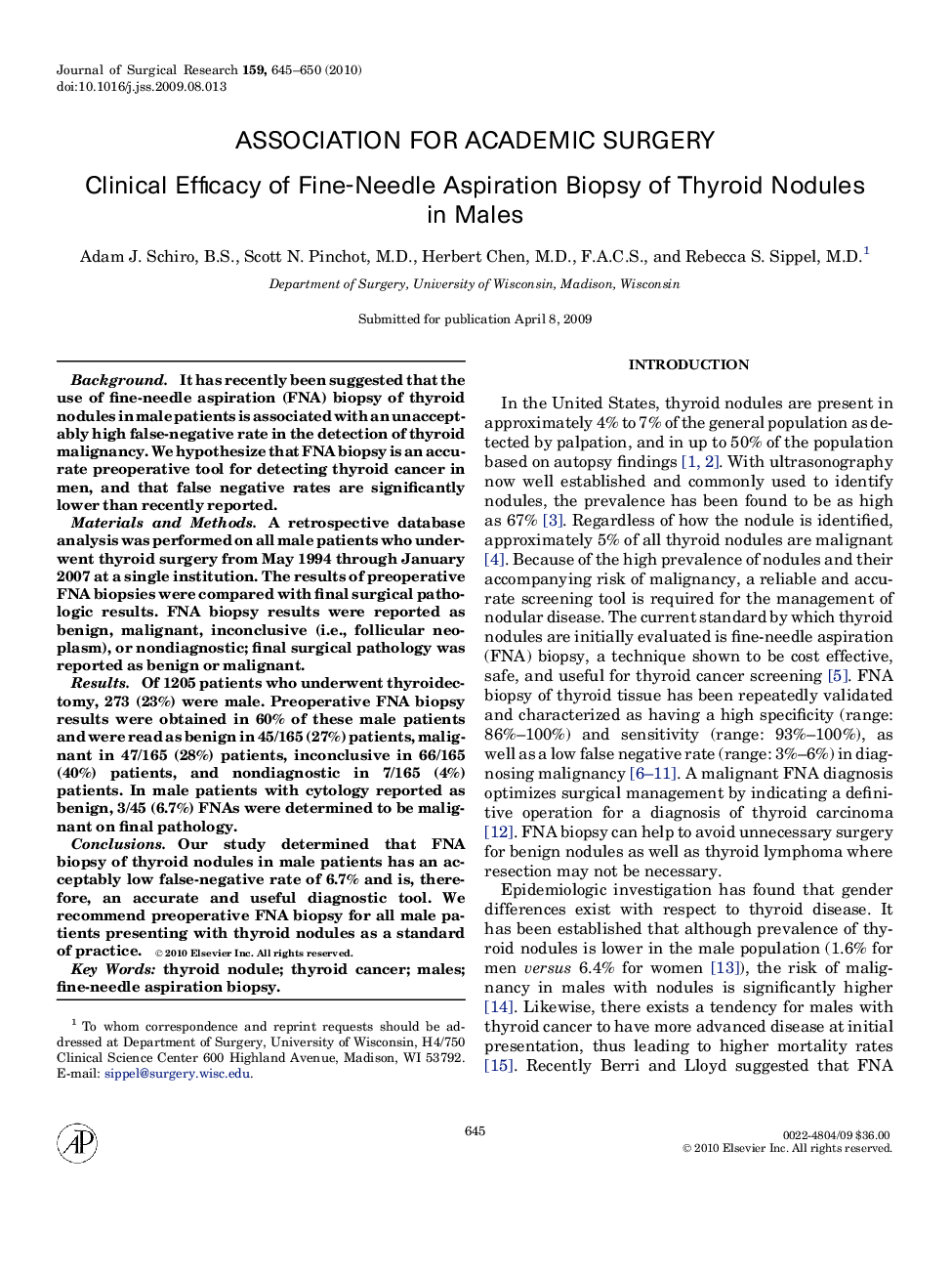 Clinical Efficacy of Fine-Needle Aspiration Biopsy of Thyroid Nodules in Males