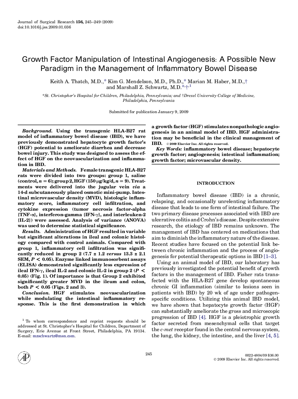 Growth Factor Manipulation of Intestinal Angiogenesis: A Possible New Paradigm in the Management of Inflammatory Bowel Disease