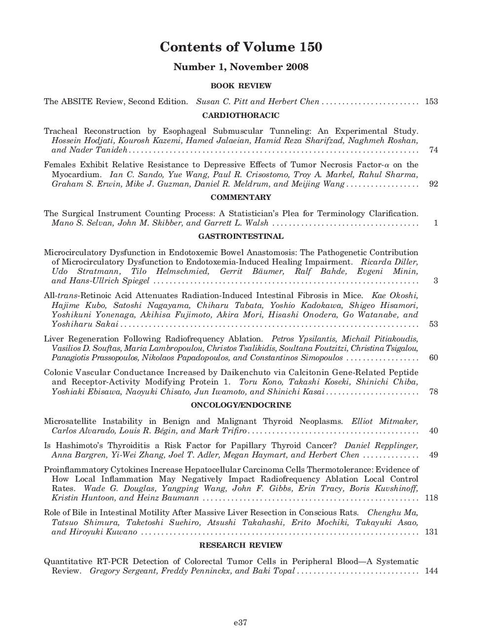 Contents of Volume 150