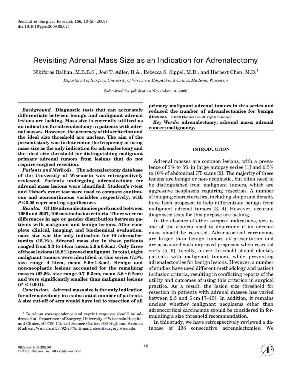 Revisiting Adrenal Mass Size as an Indication for Adrenalectomy