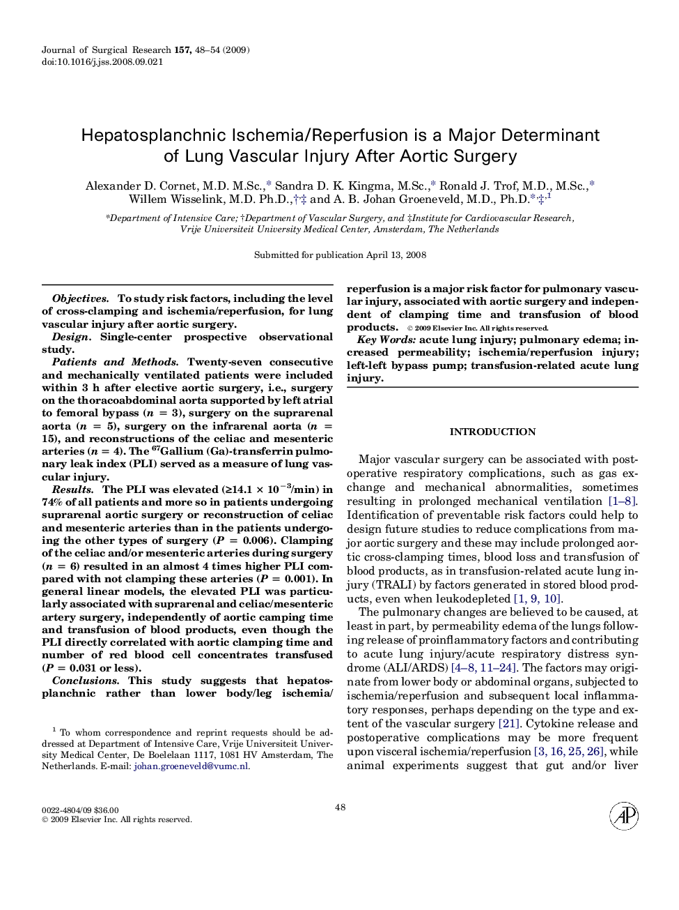 Hepatosplanchnic Ischemia/Reperfusion is a Major Determinant of Lung Vascular Injury After Aortic Surgery