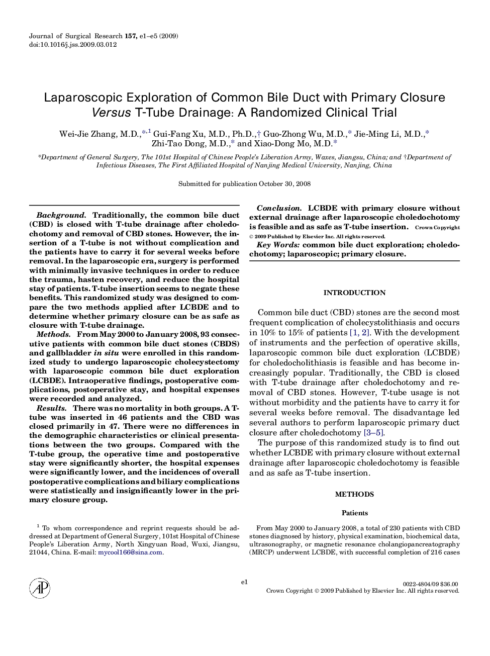 Laparoscopic Exploration of Common Bile Duct with Primary Closure Versus T-Tube Drainage: A Randomized Clinical Trial