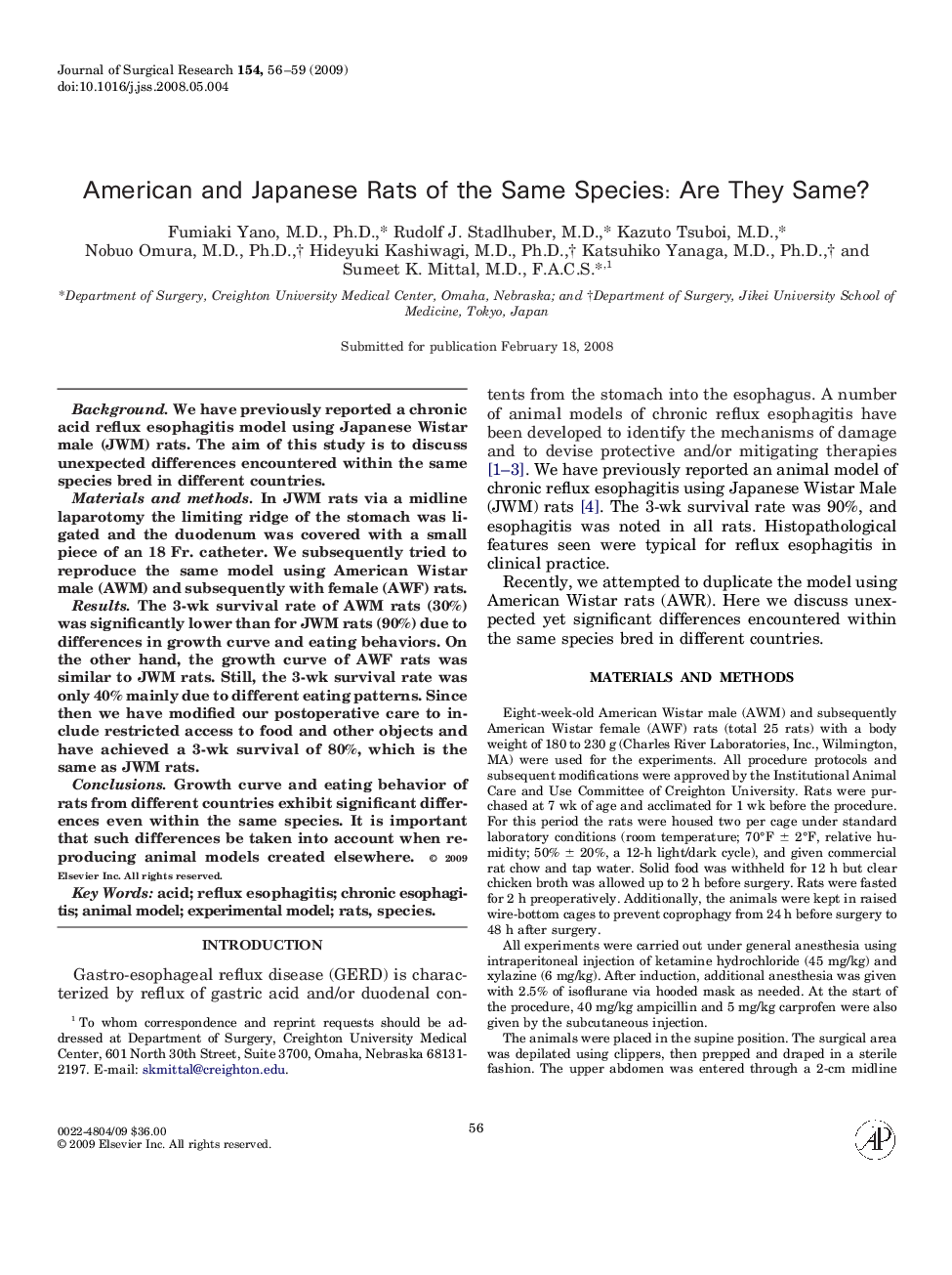 American and Japanese Rats of the Same Species: Are They Same?