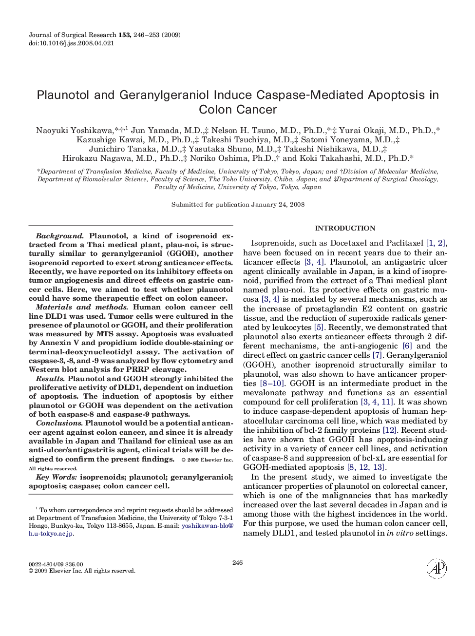 Plaunotol and Geranylgeraniol Induce Caspase-Mediated Apoptosis in Colon Cancer