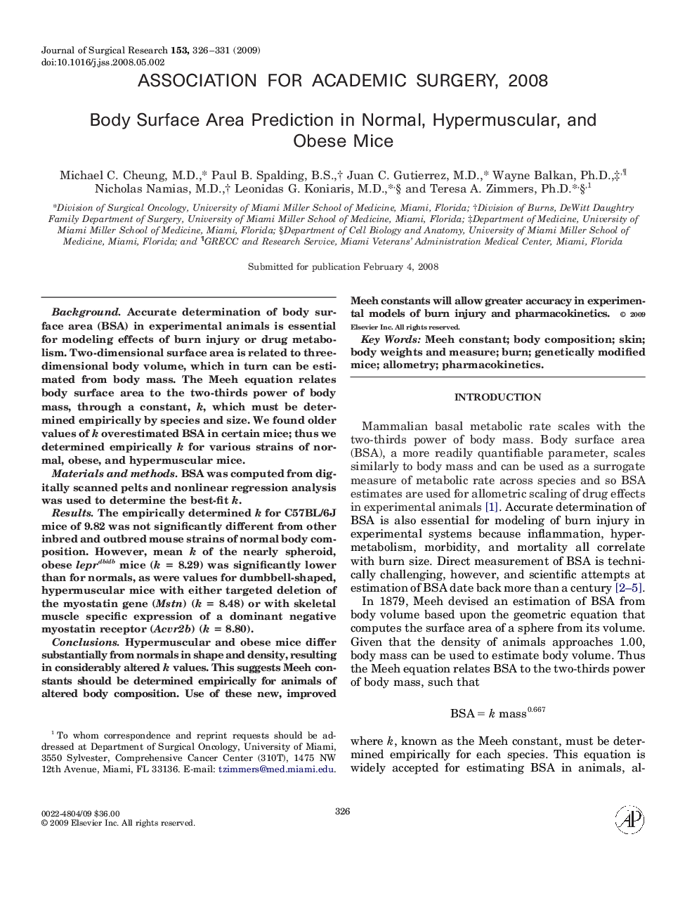 Body Surface Area Prediction in Normal, Hypermuscular, and Obese Mice