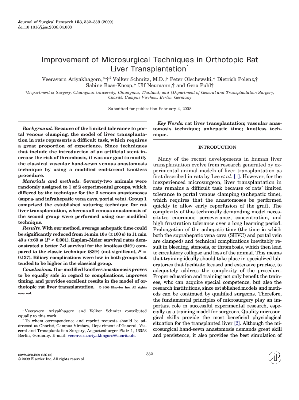 Improvement of Microsurgical Techniques in Orthotopic Rat Liver Transplantation 1
