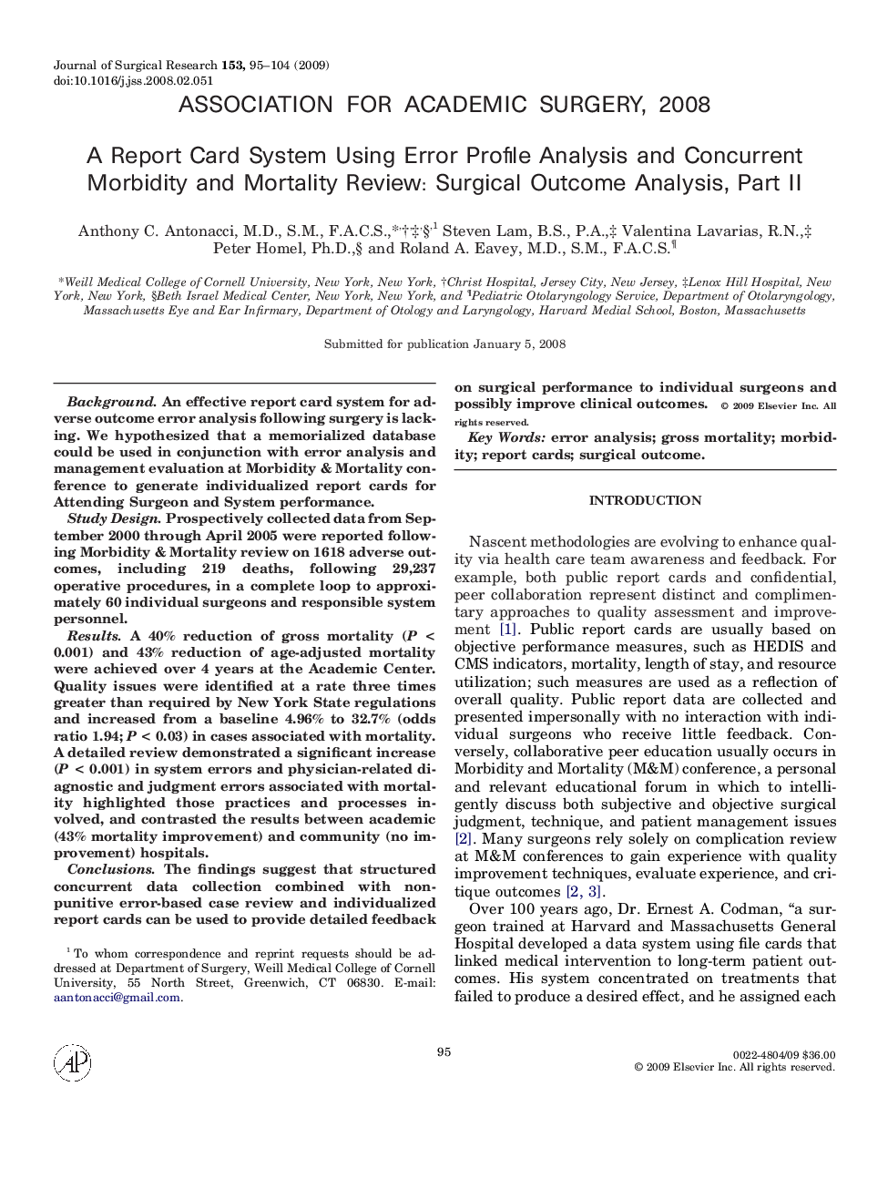 A Report Card System Using Error Profile Analysis and Concurrent Morbidity and Mortality Review: Surgical Outcome Analysis, Part II