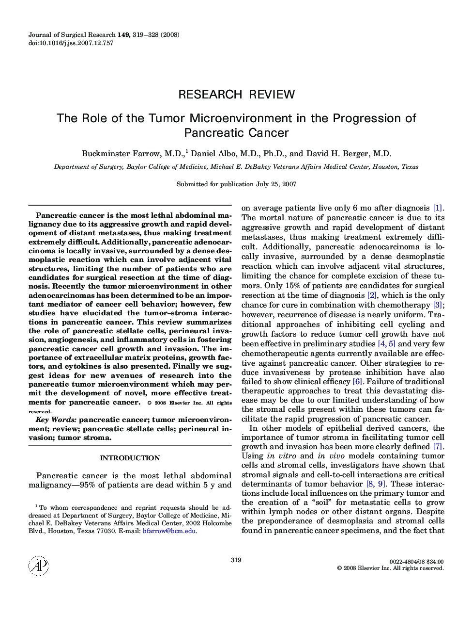 The Role of the Tumor Microenvironment in the Progression of Pancreatic Cancer