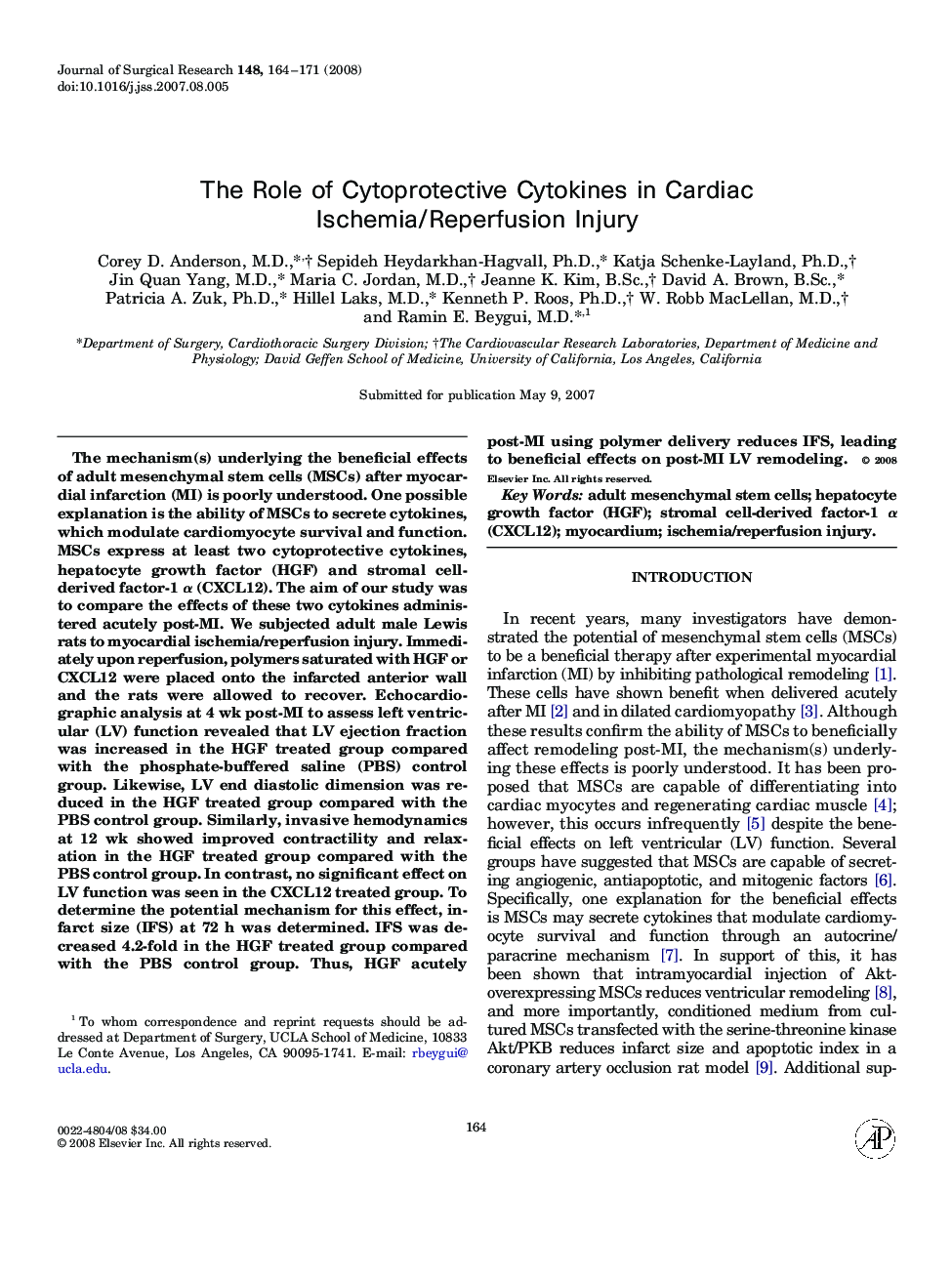 The Role of Cytoprotective Cytokines in Cardiac Ischemia/Reperfusion Injury