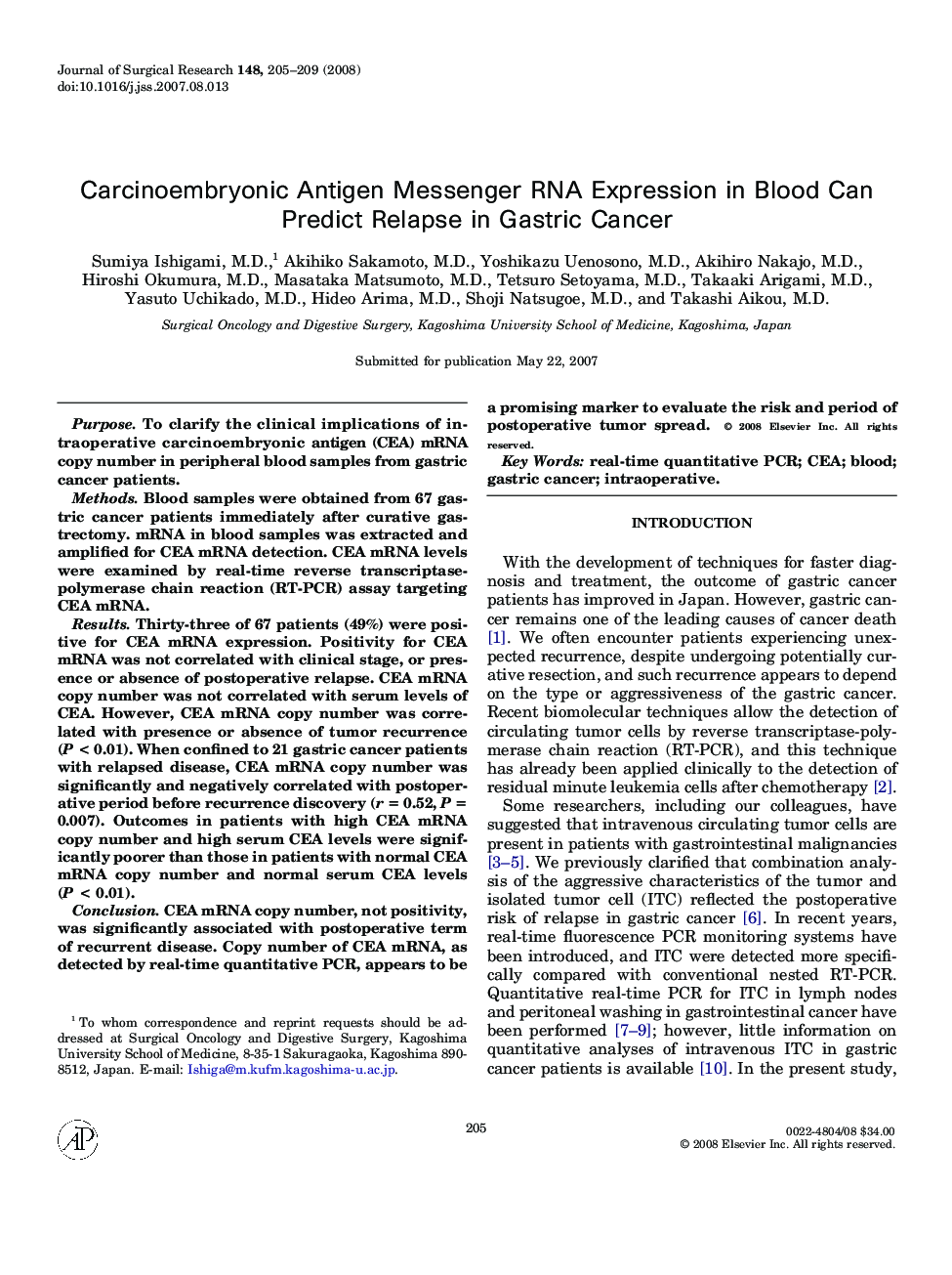 Carcinoembryonic Antigen Messenger RNA Expression in Blood Can Predict Relapse in Gastric Cancer