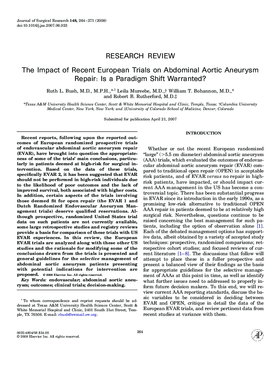 The Impact of Recent European Trials on Abdominal Aortic Aneurysm Repair: Is a Paradigm Shift Warranted?