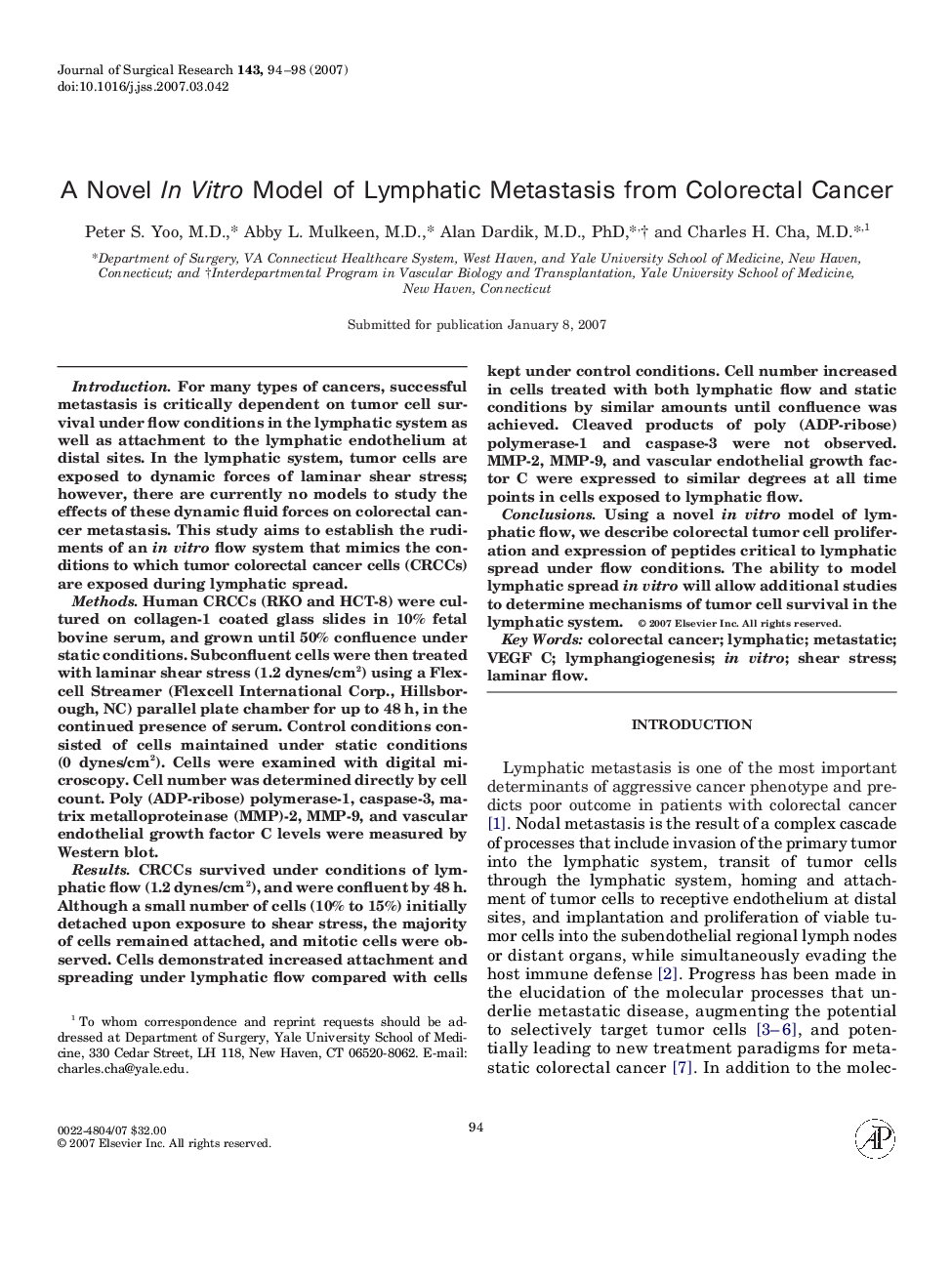 A Novel In Vitro Model of Lymphatic Metastasis from Colorectal Cancer