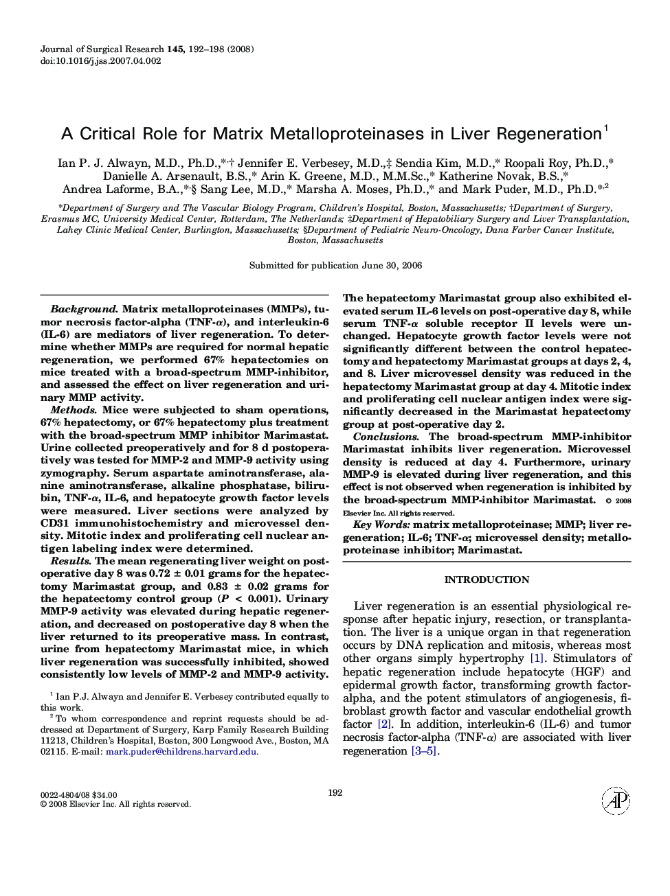 A Critical Role for Matrix Metalloproteinases in Liver Regeneration 1