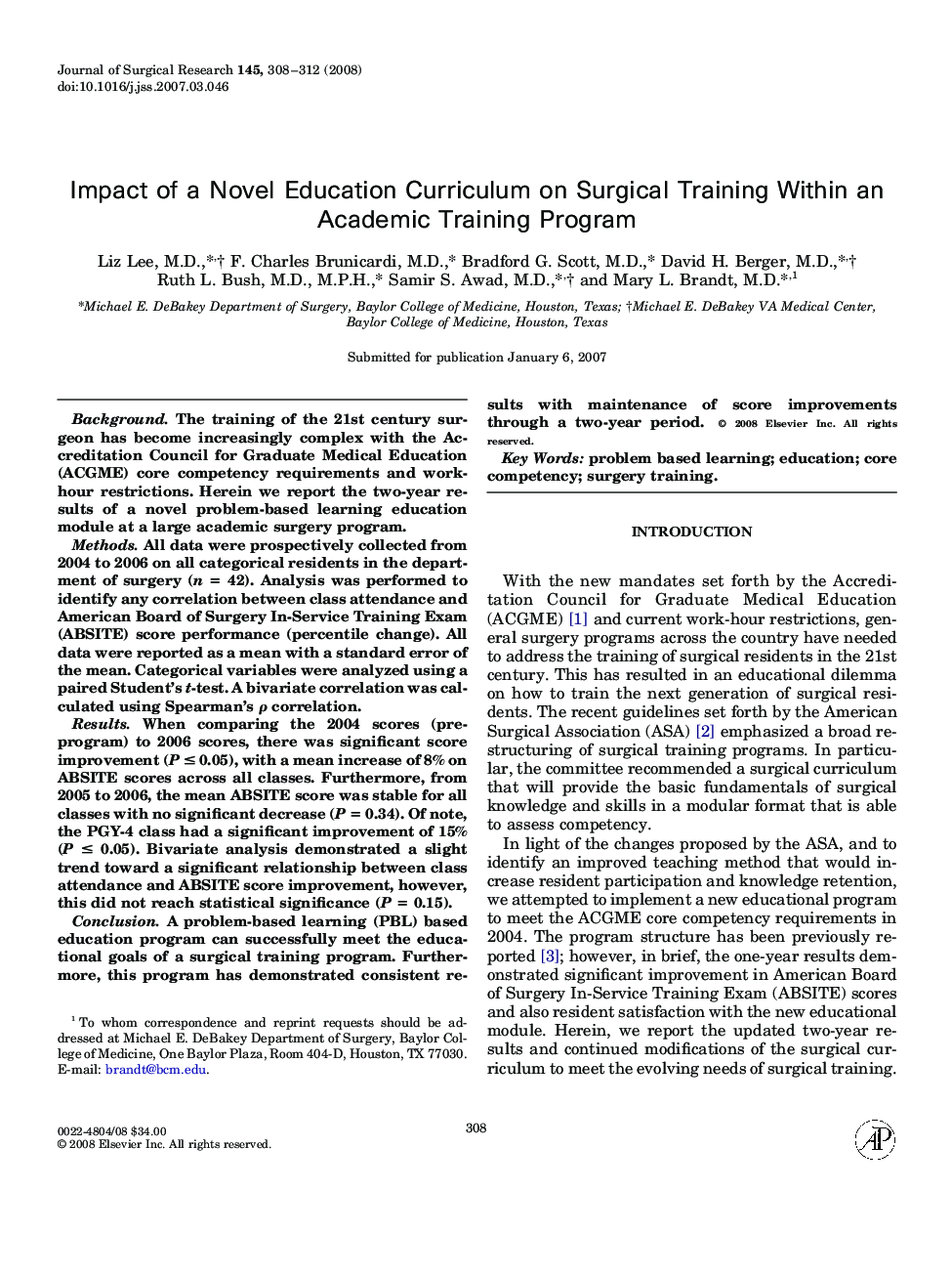 Impact of a Novel Education Curriculum on Surgical Training Within an Academic Training Program