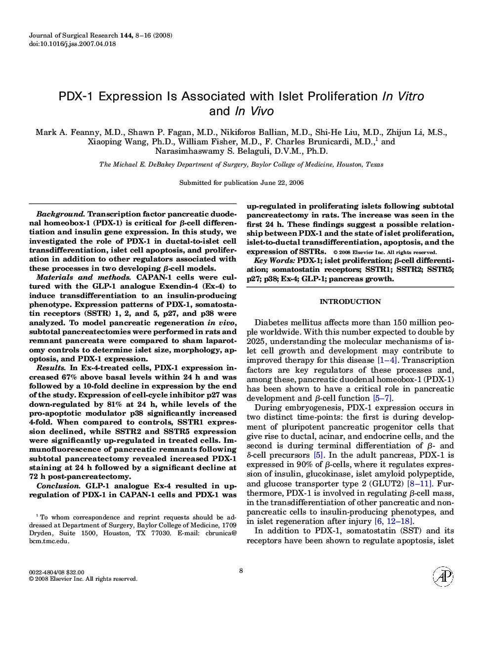 PDX-1 Expression Is Associated with Islet Proliferation In Vitro and In Vivo