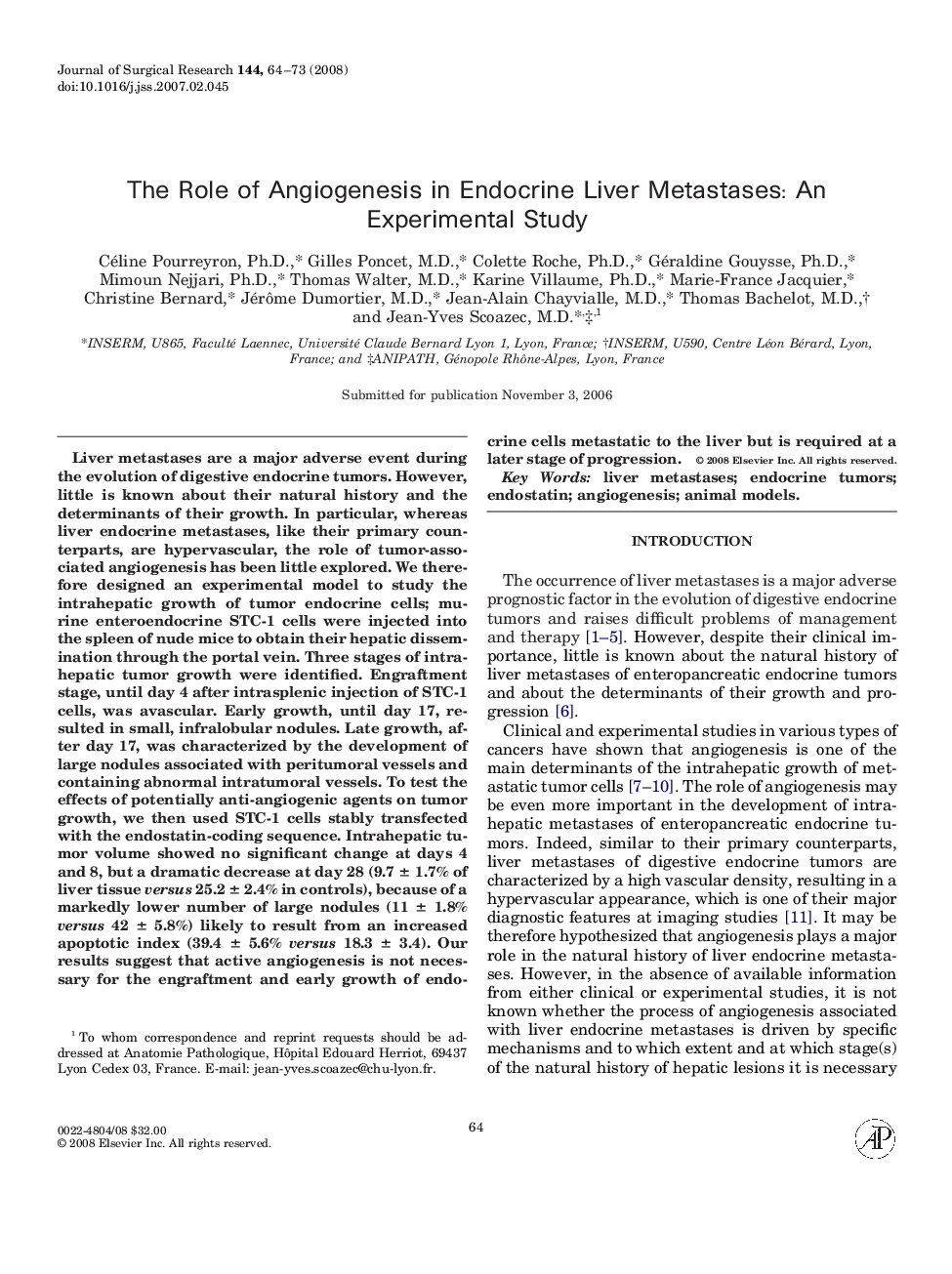 The Role of Angiogenesis in Endocrine Liver Metastases: An Experimental Study