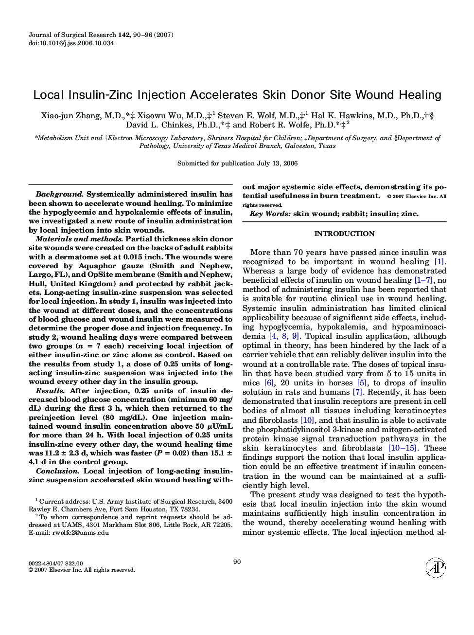 Local Insulin-Zinc Injection Accelerates Skin Donor Site Wound Healing